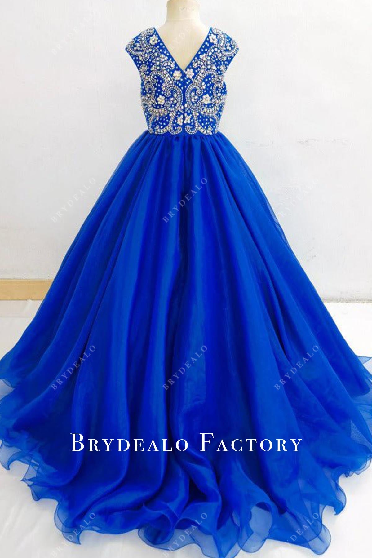 royal blue sweep train pageant dress