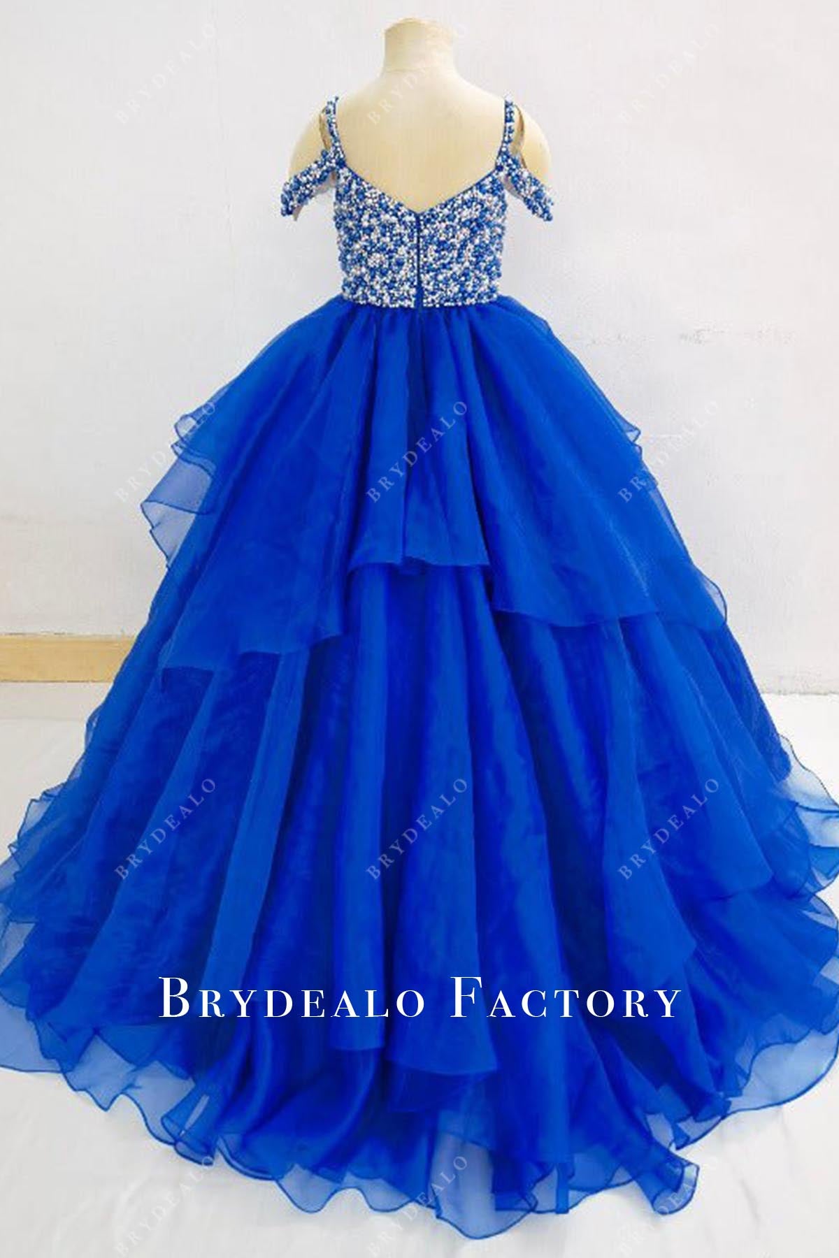 royal blue sweep train pageant dress