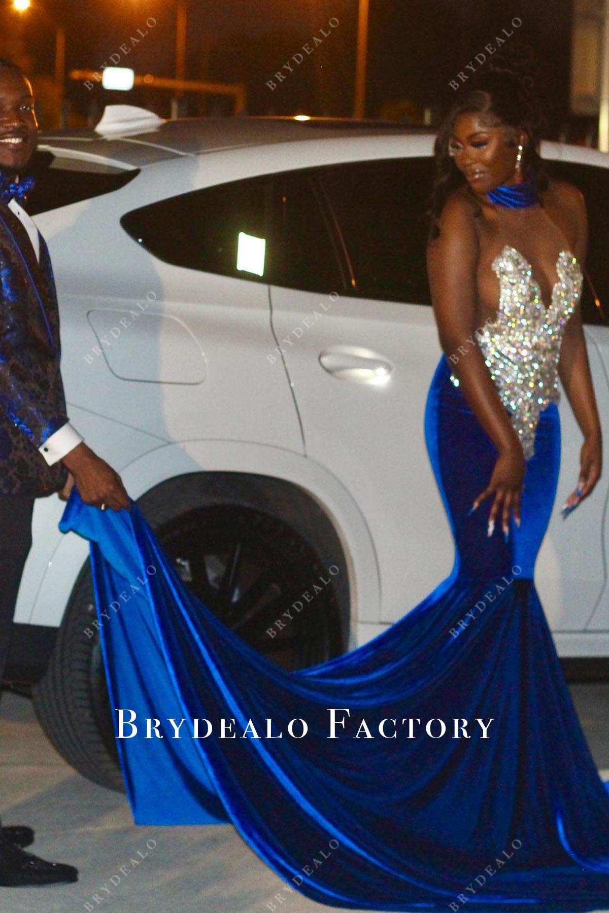 royal blue trumpet prom dress