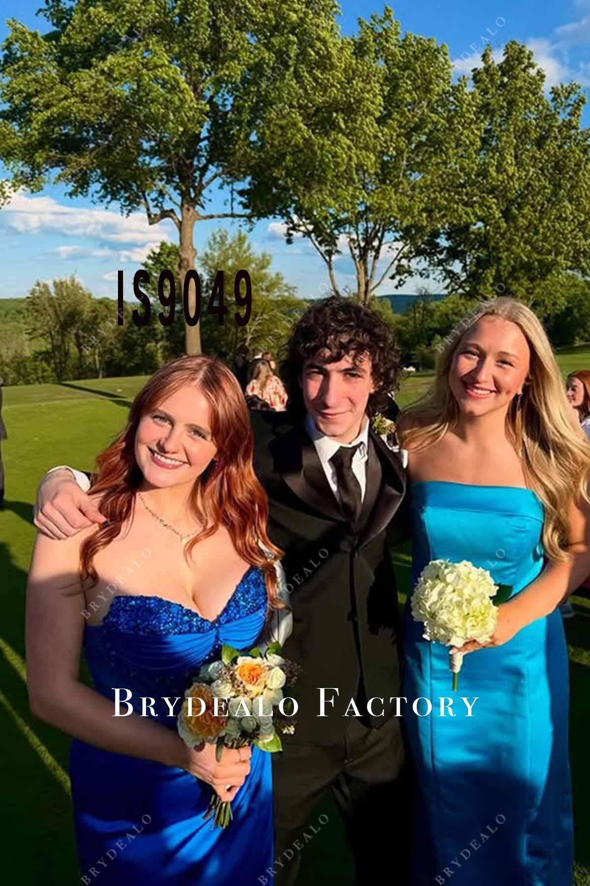 royal blue v neck prom dress