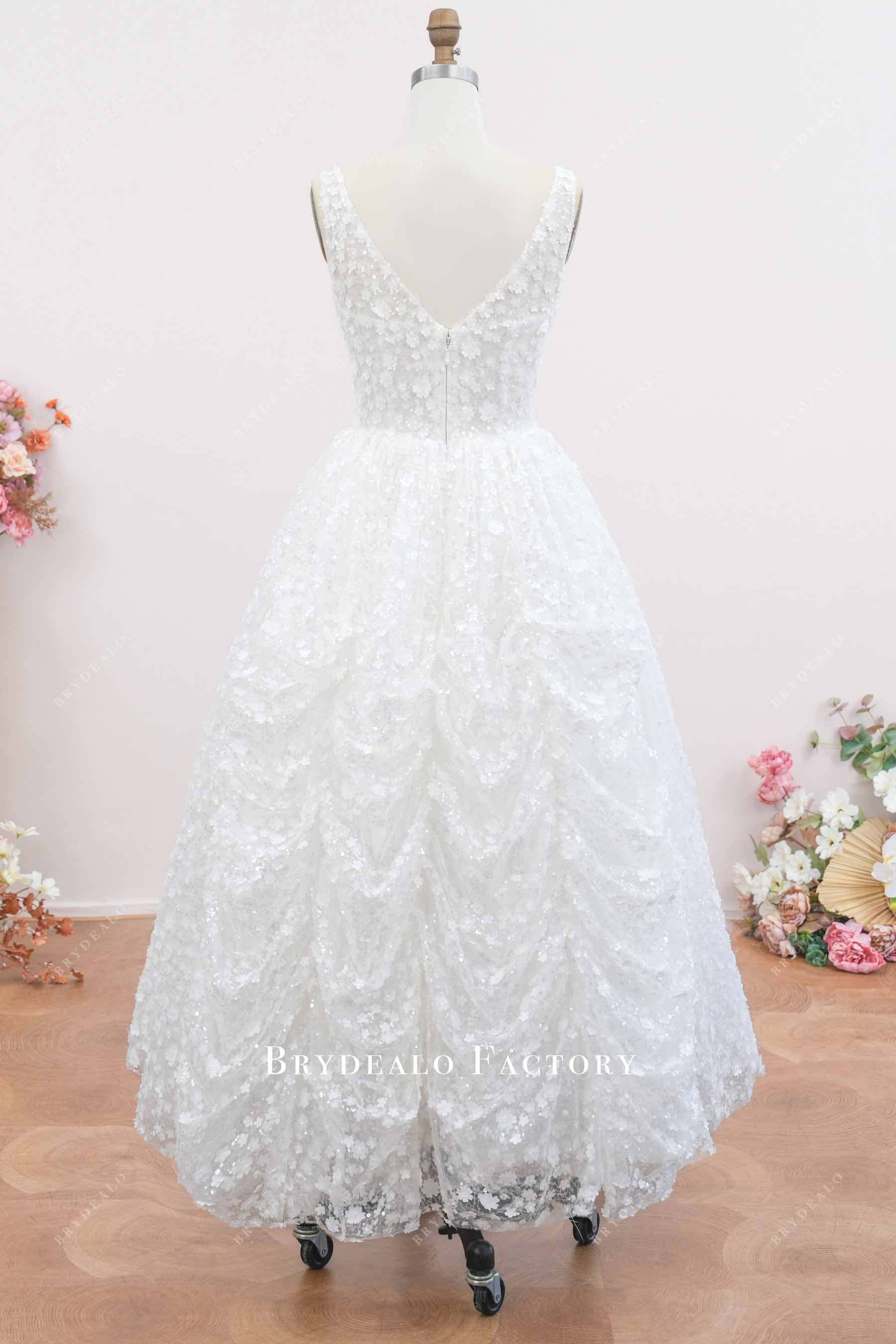 ruched lace a line bridal dress