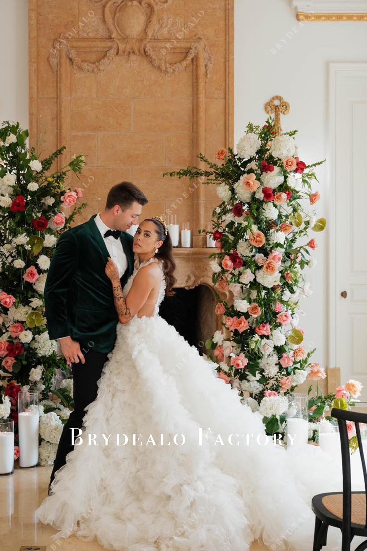 ruffled a line wedding dress