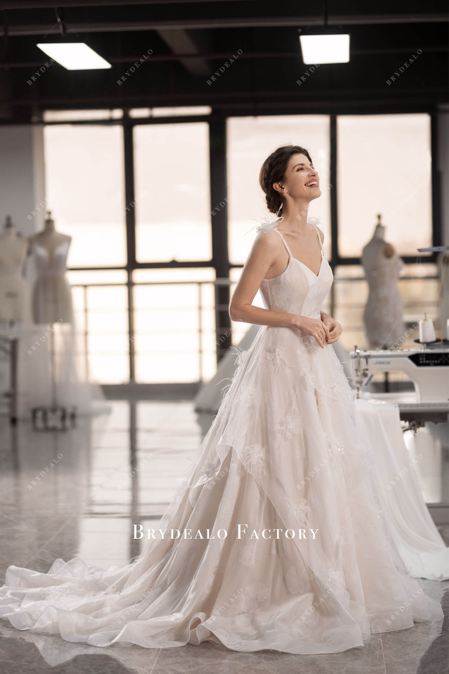 ruffled feathers original long train wedding dress
