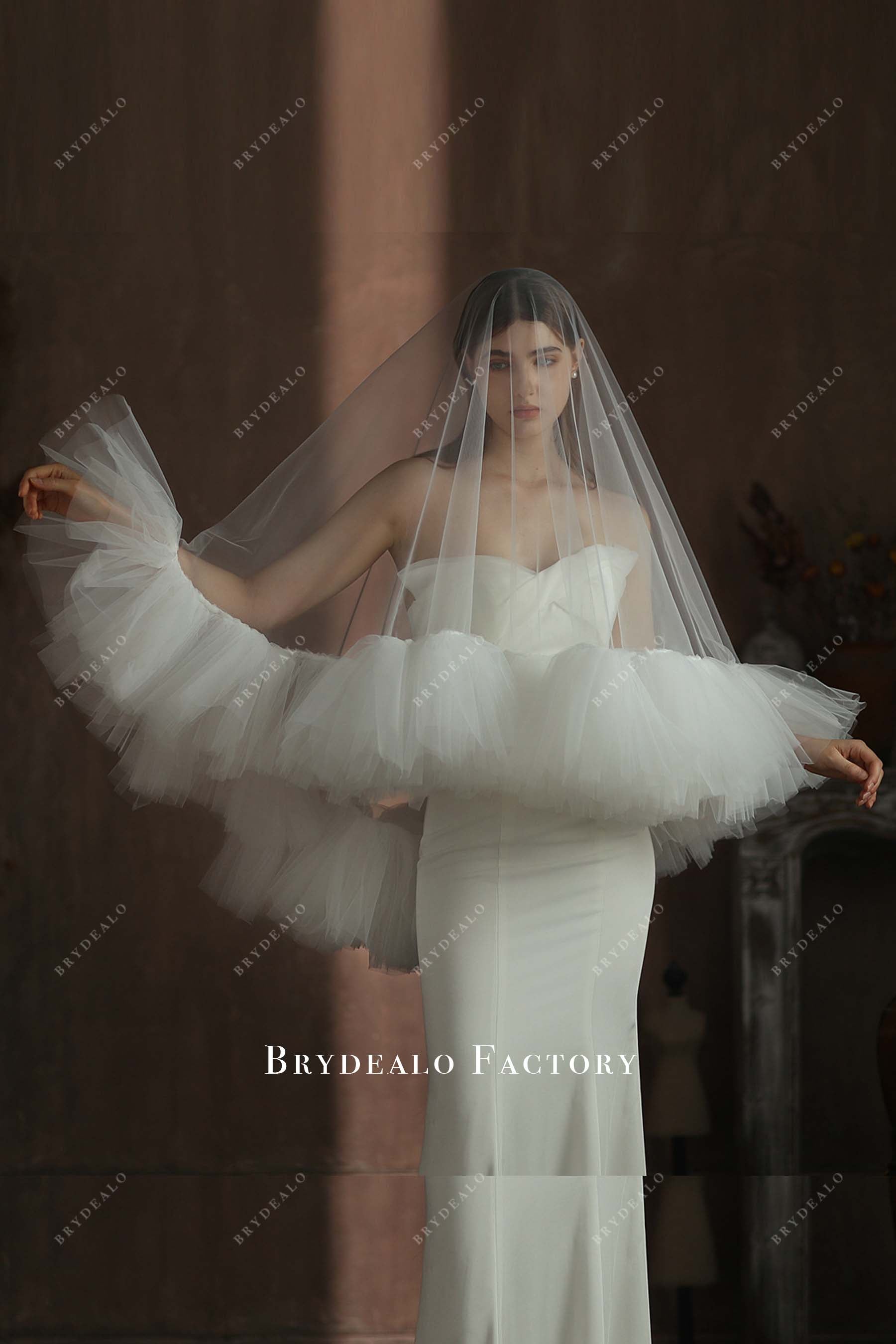 ruffled tulle bridal veil