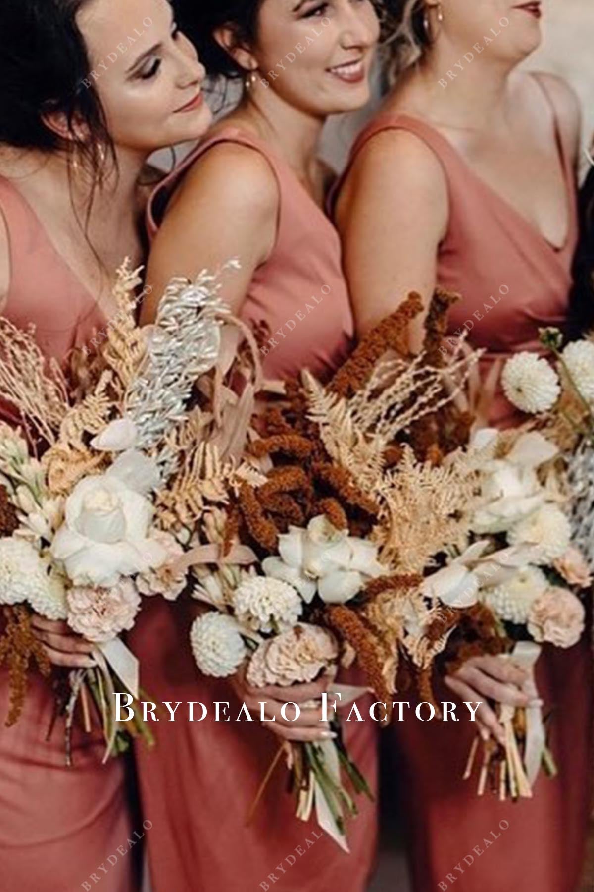 rusty asymmetrical straps bridesmaid dress