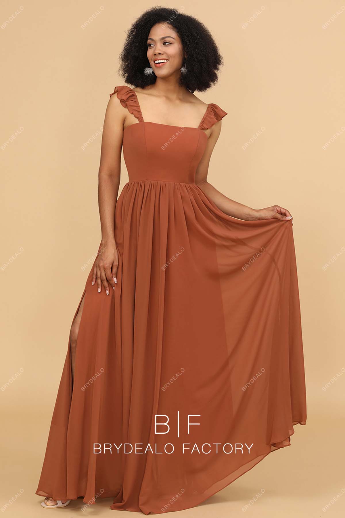 rusty brown color dress Colimbine Summer Rust Brown Cotton layer Midi Dress