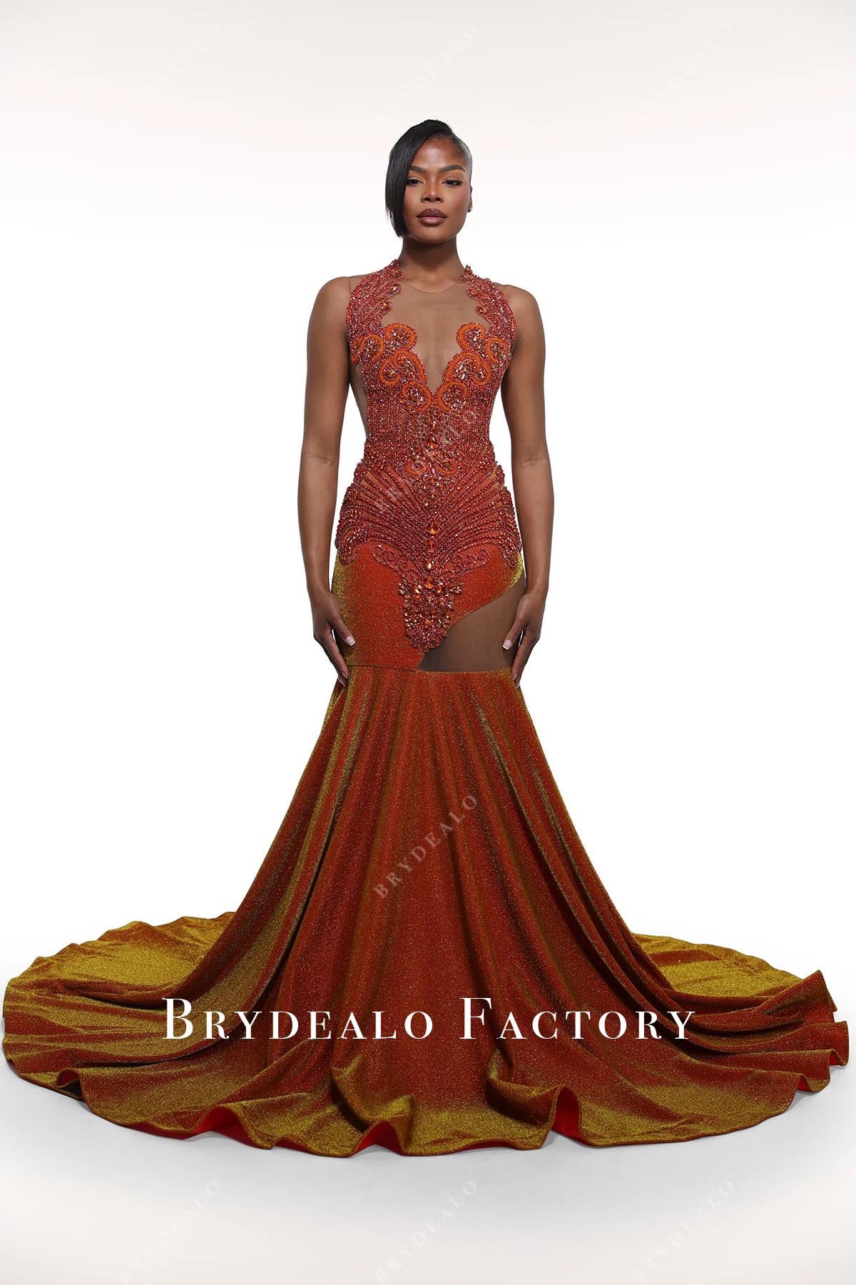 rusty glitter mermaid prom dress