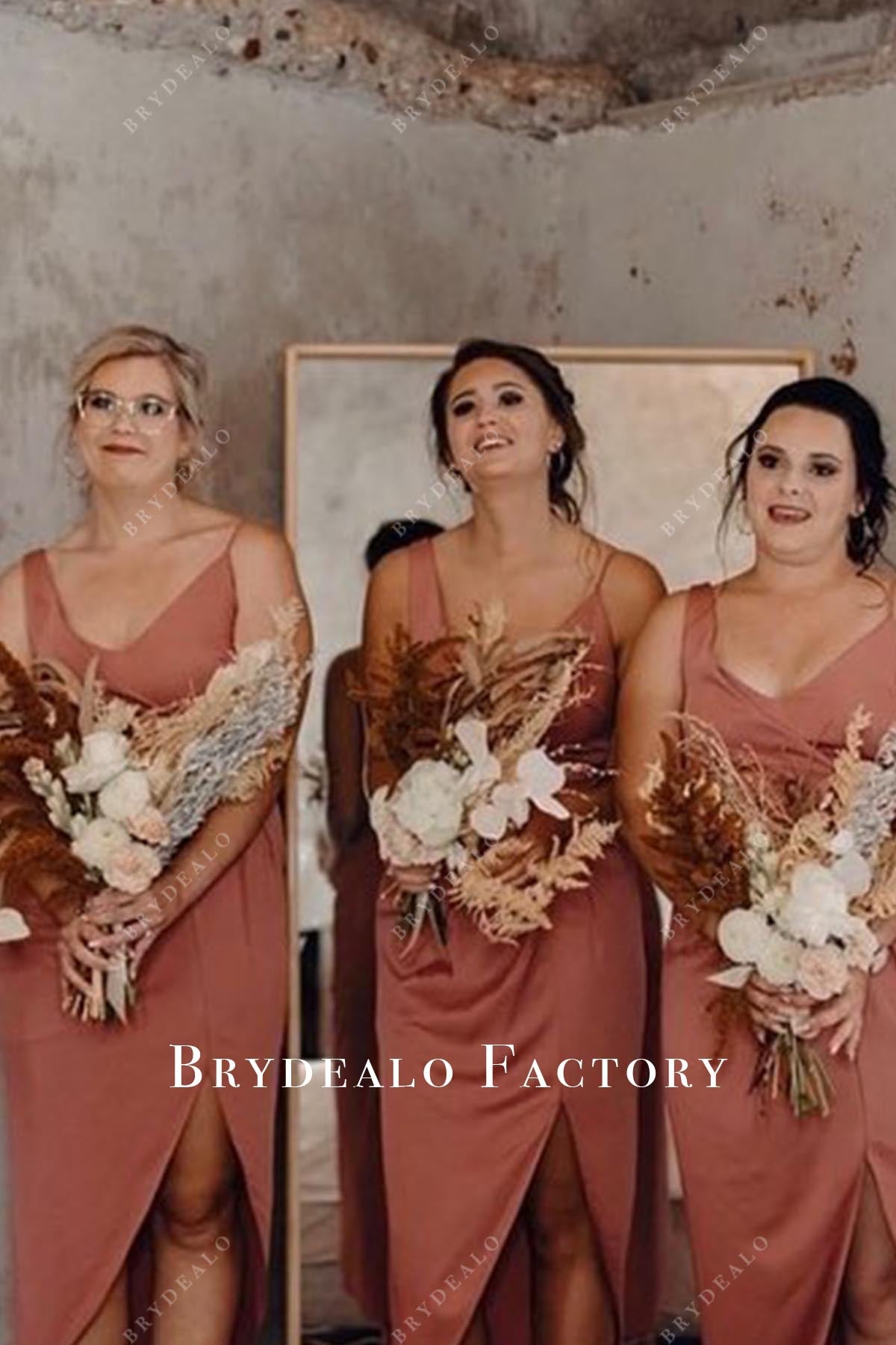 rusty v neck bridesmaid dress