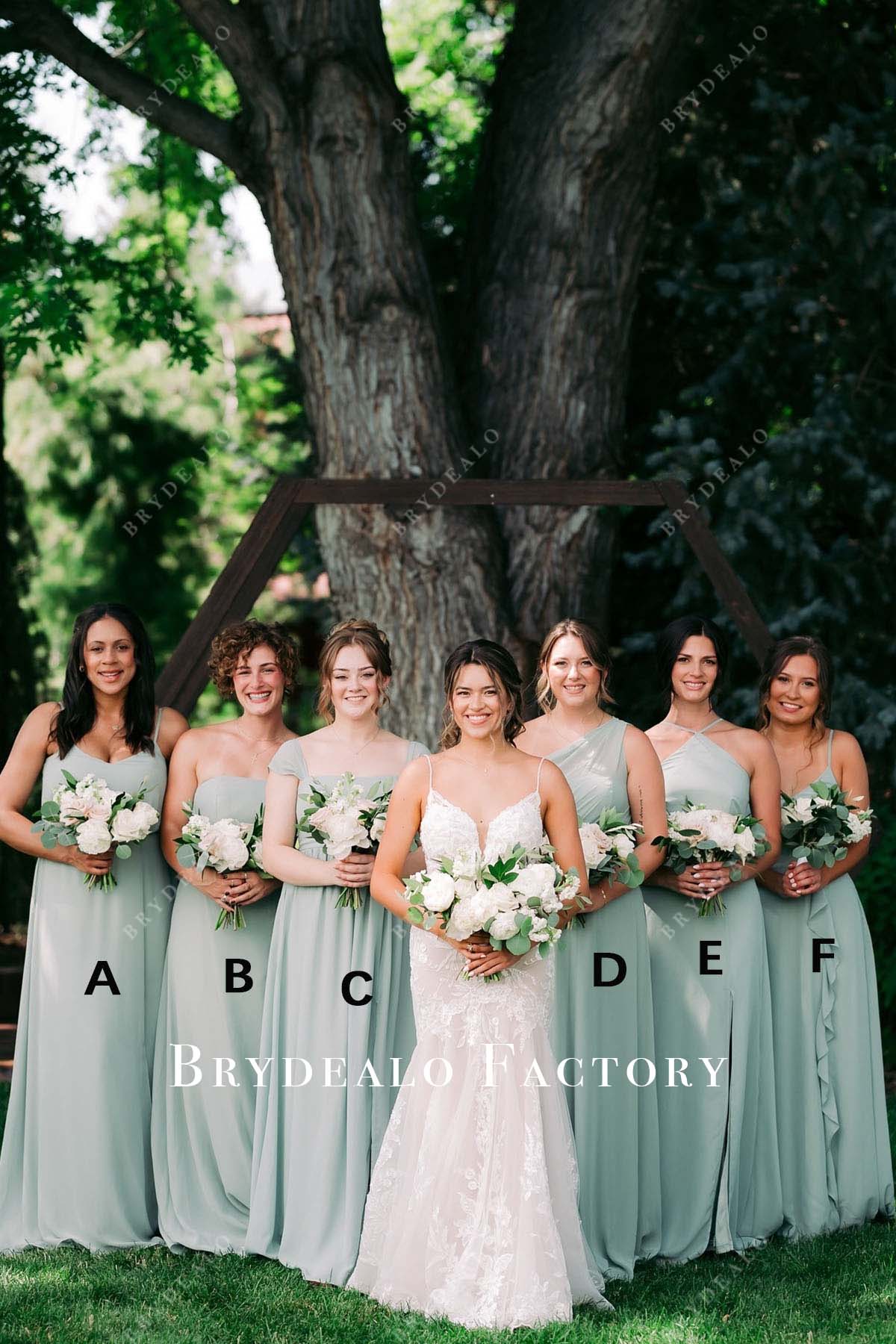 Mismatched Bridesmaid Dresses | Sage Floor Length Maid of Honor Gowns, Dress E Mismatched Bridesmaid Dresses | Sage Floor Length Maid of Honor Gowns, Dress E