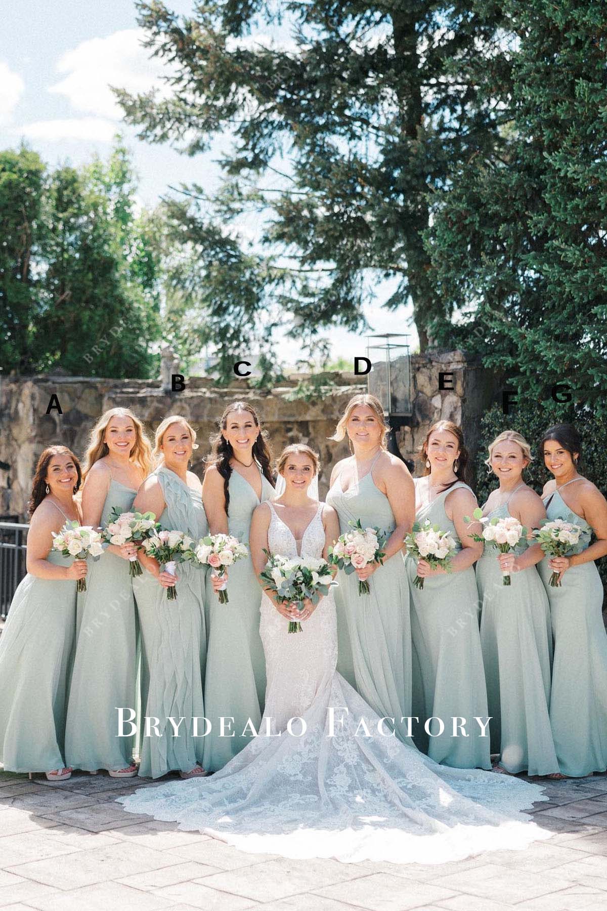 Mismatched Bridesmaid Gowns | Sage Floor Length Matron of Honor Dress, Dress E Mismatched Bridesmaid Gowns | Sage Floor Length Matron of Honor Dress, Dress E