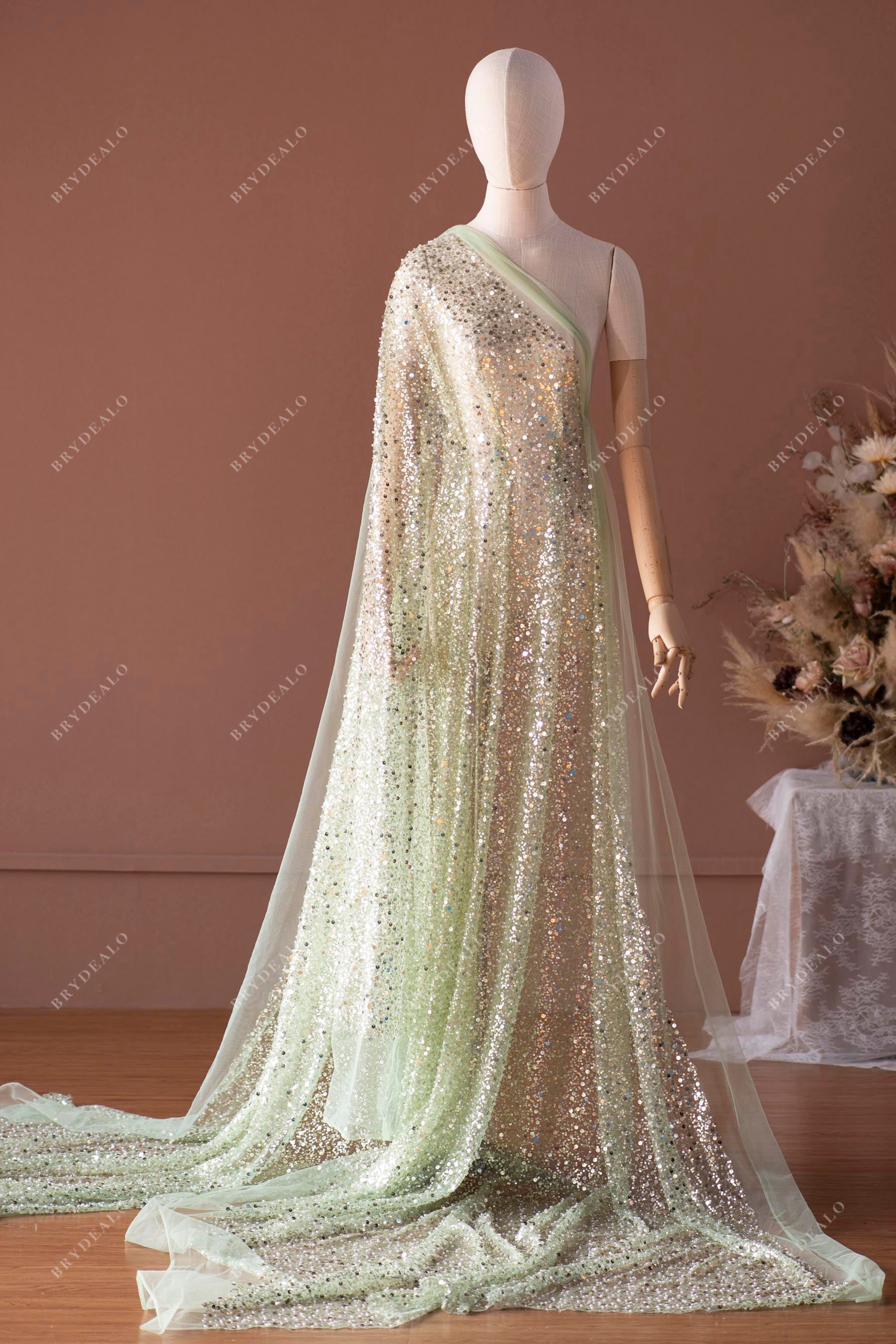 sage green beading mesh