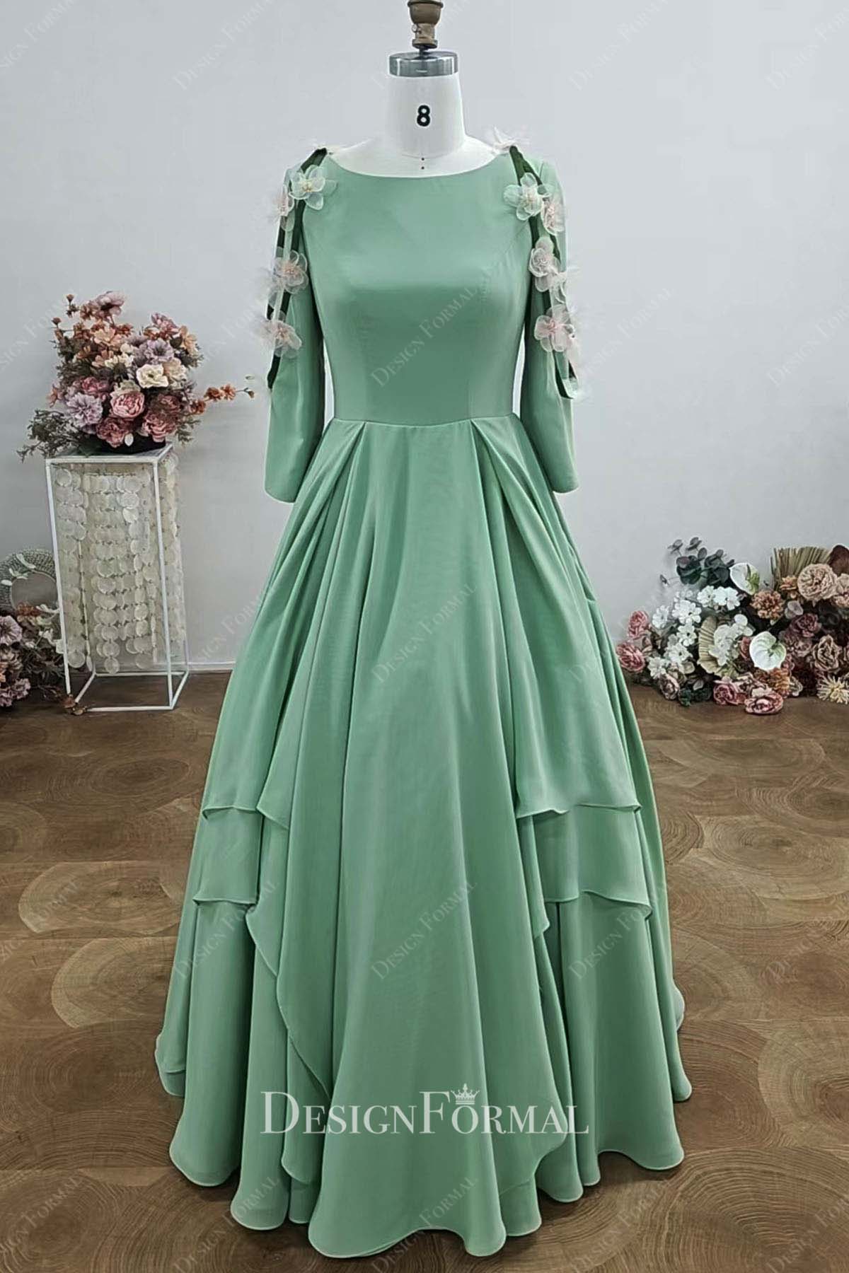 sage green chiffon bridesmaid dress