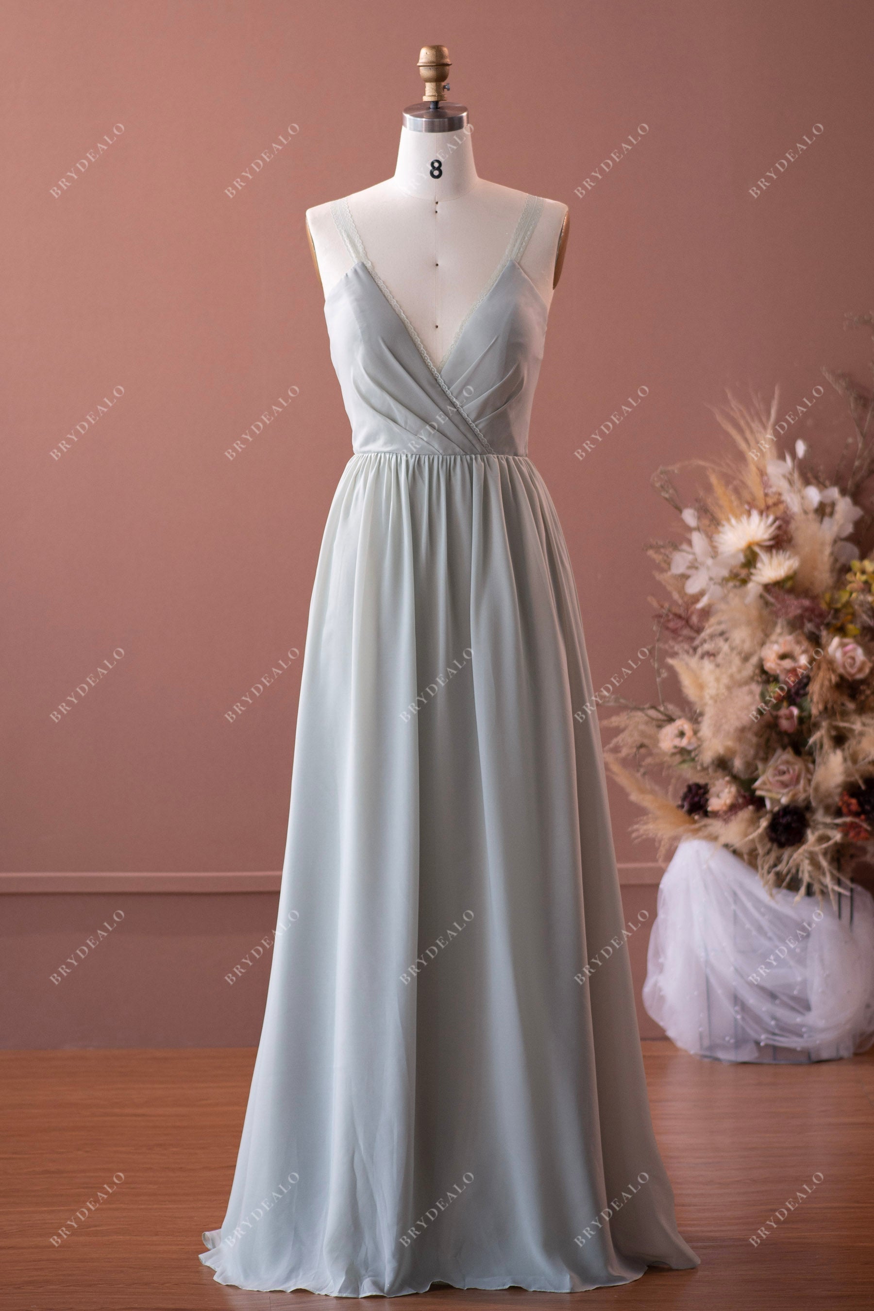 Sample Sale | Sage Green Pearls Chiffon A-Line Bridesmaid Dress Sample Sale | Sage Green Pearls Chiffon A-Line Bridesmaid Dress