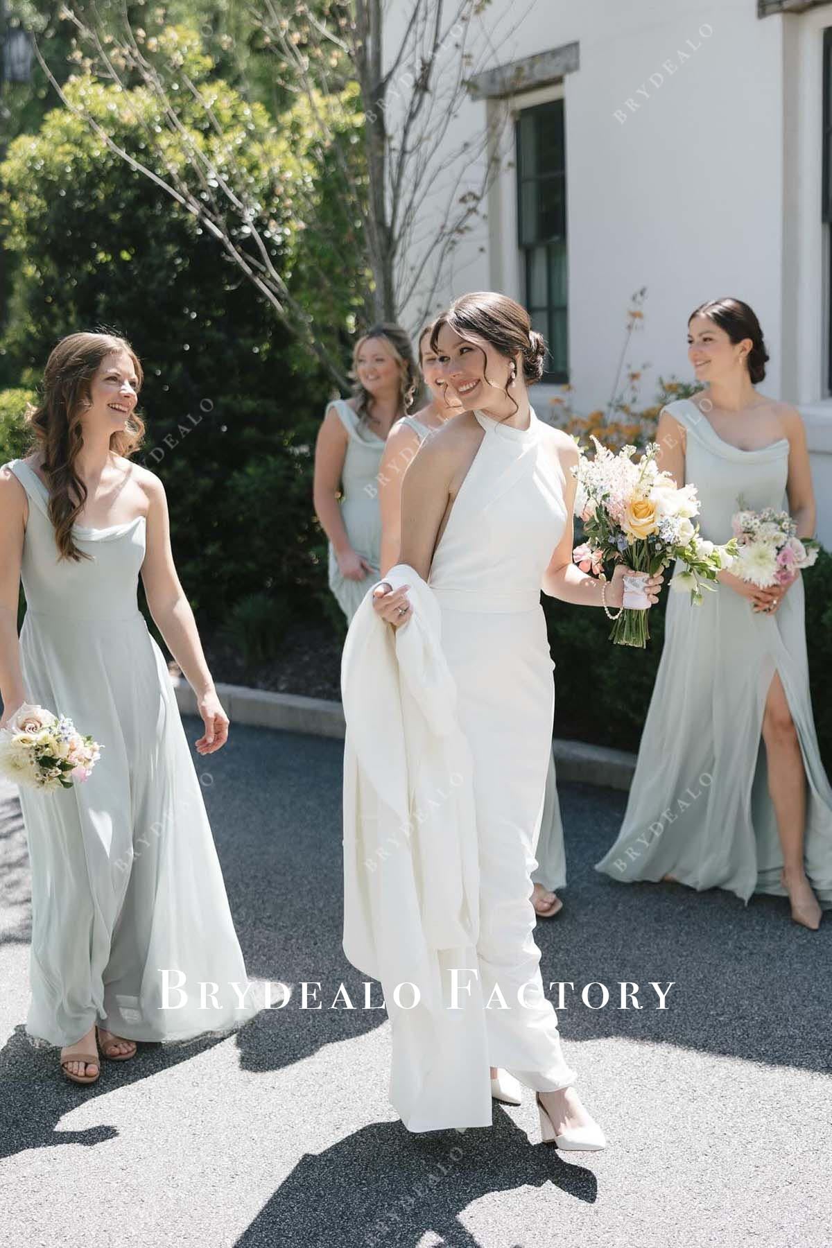 sage one shoulder bridesmaid dress