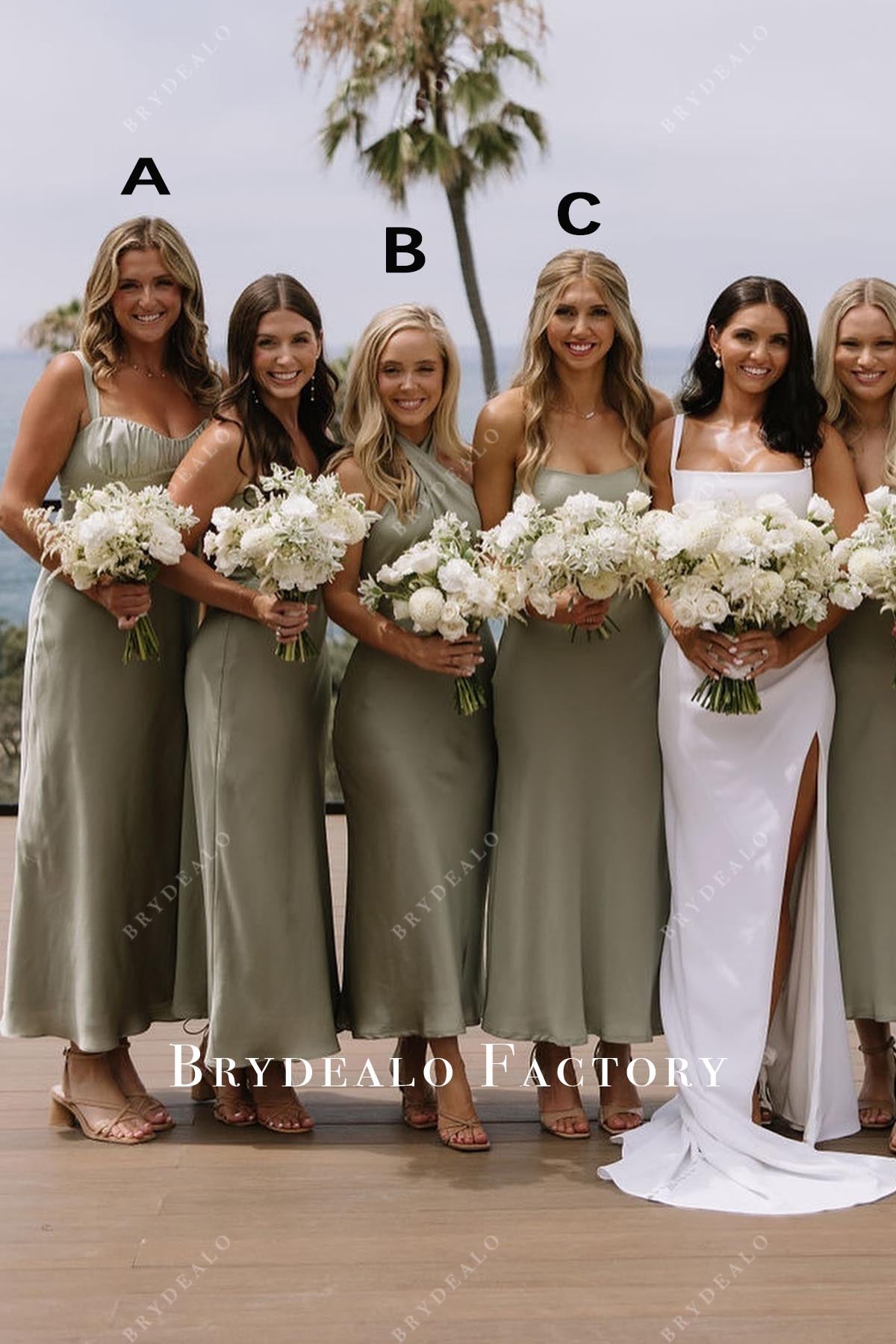 Sage Sleeveless Tea Length Mismatched Bridesmaid Dresses, Dress C Sage Sleeveless Tea Length Mismatched Bridesmaid Dresses, Dress C