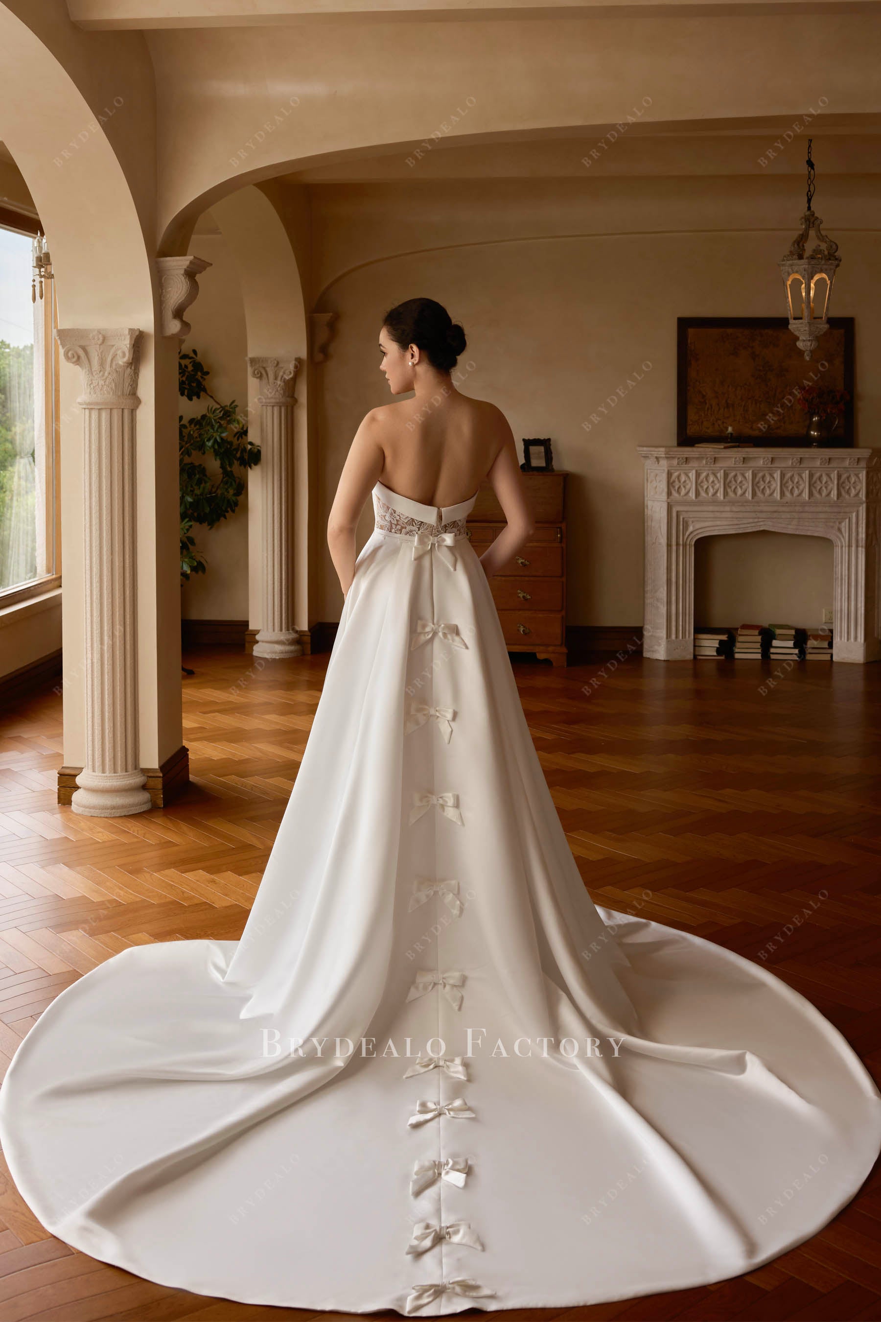 satin cathedral train wedding dress