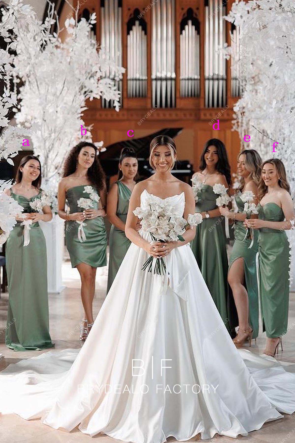 Dusty Sage Charmeuse Sleeveless Mismatched Bridesmaid Dresses, Dress E Dusty Sage Charmeuse Sleeveless Mismatched Bridesmaid Dresses, Dress E
