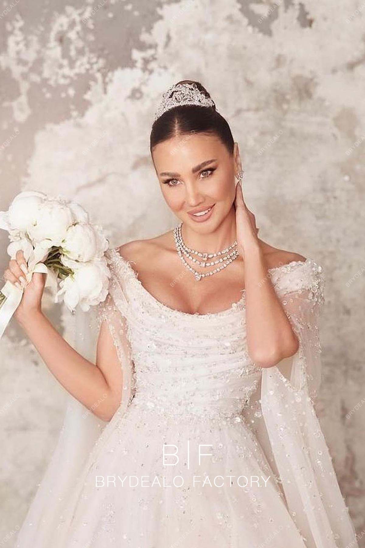 Off-shoulder Shimmery Beading Scoop Neck Wedding Dress