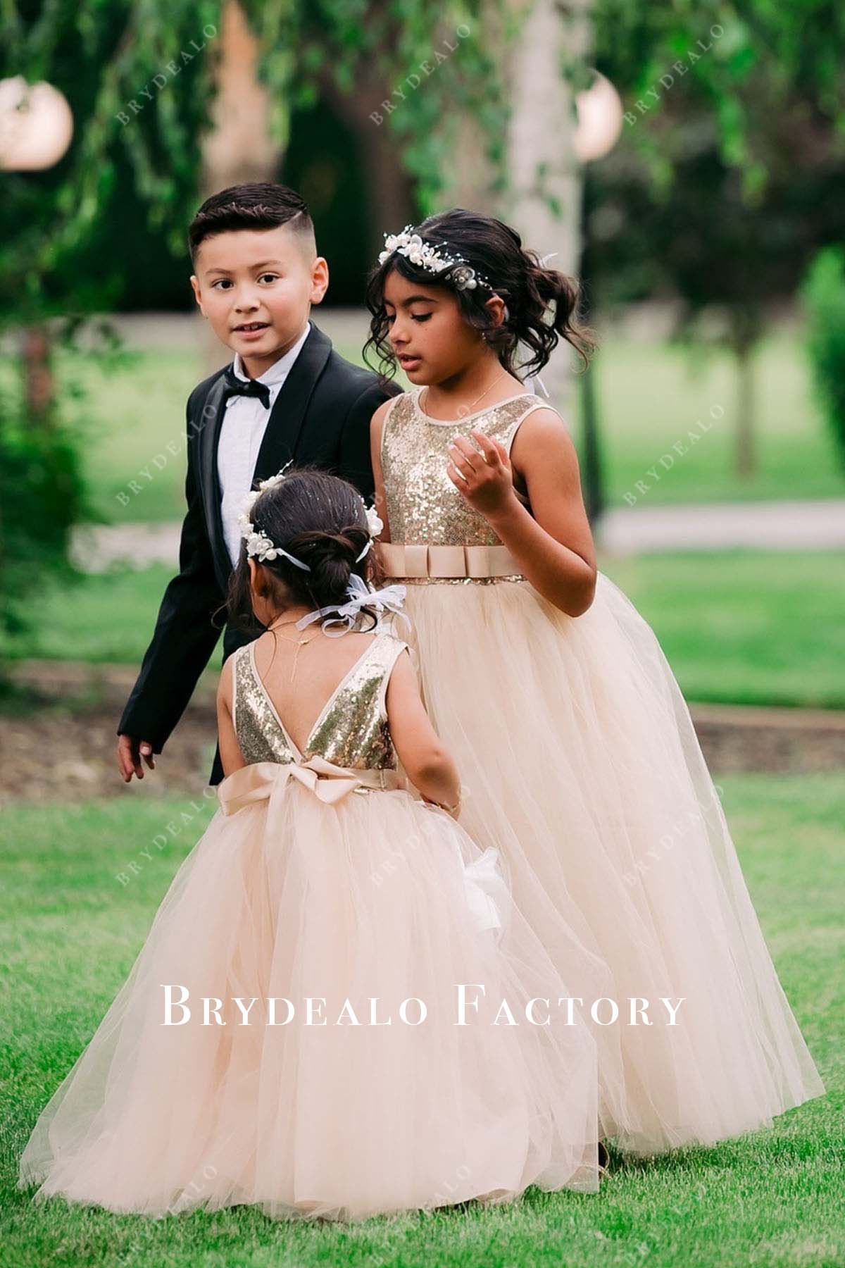 Flower Girl Dress | Sequined Pearl Pink A-Line Flower Girl Gown Flower Girl Dress | Sequined Pearl Pink A-Line Flower Girl Gown