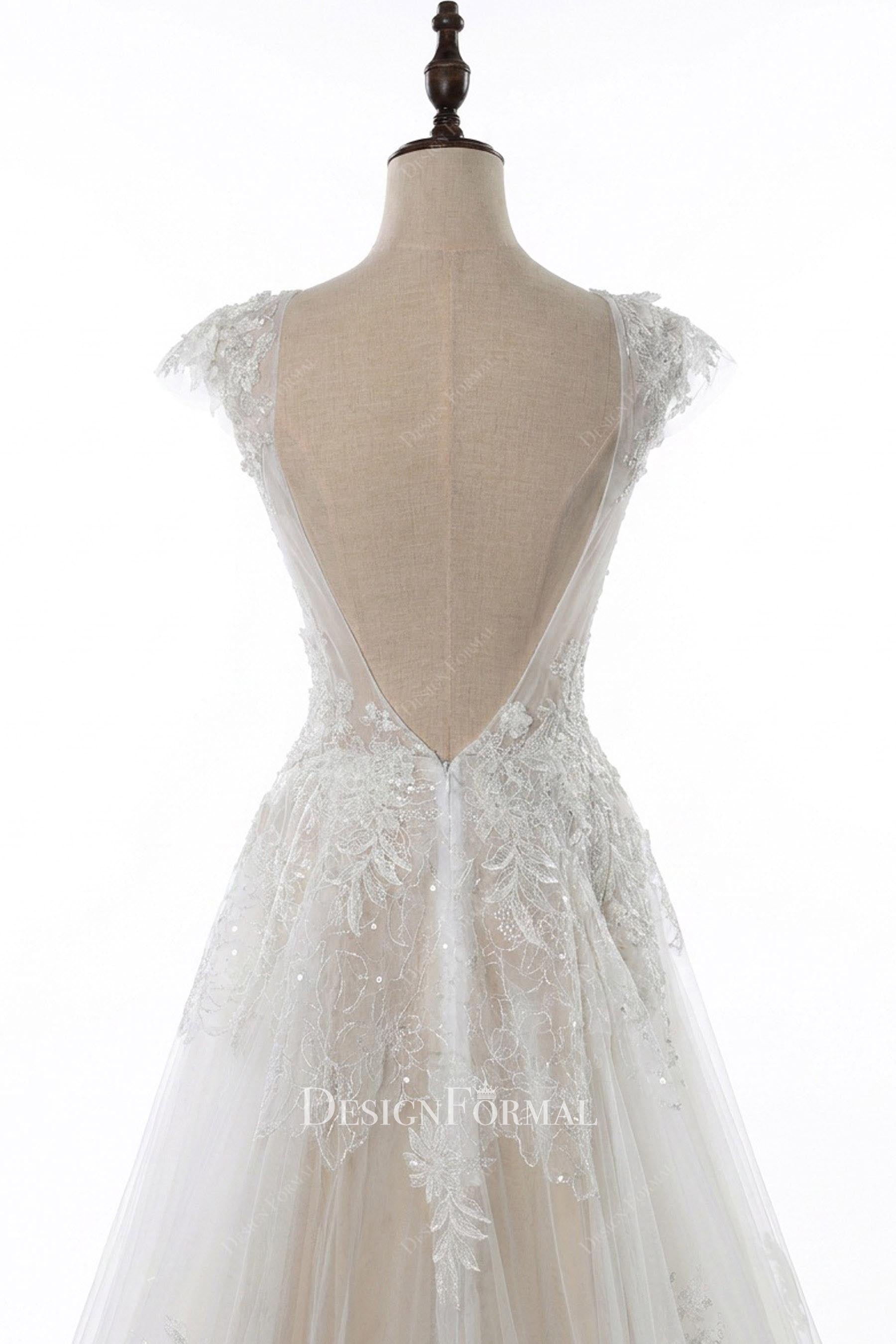 sexy lace deep v back wedding dress