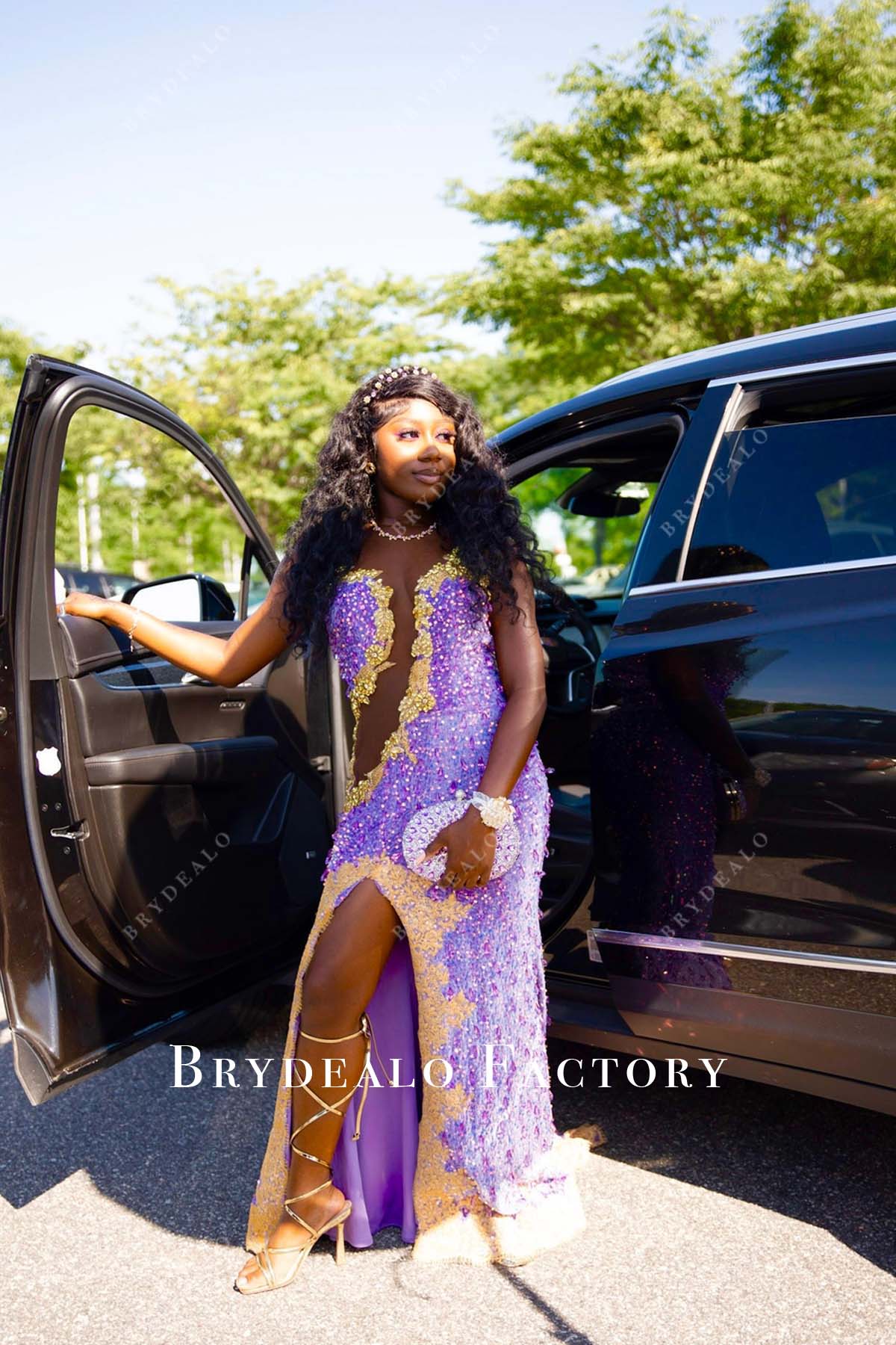 sexy split fit and flare prom dress