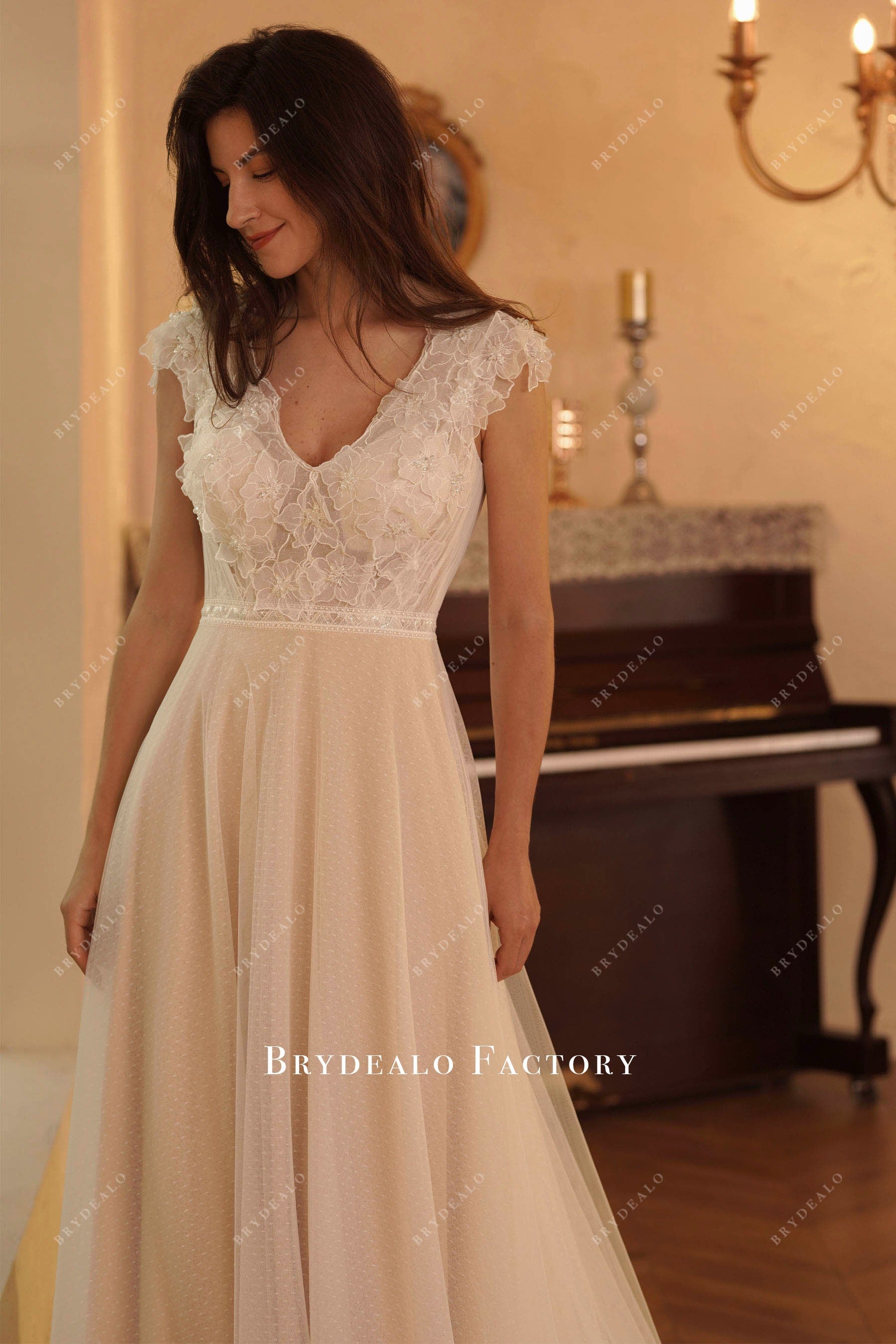 sheer flower lace wedding dress
