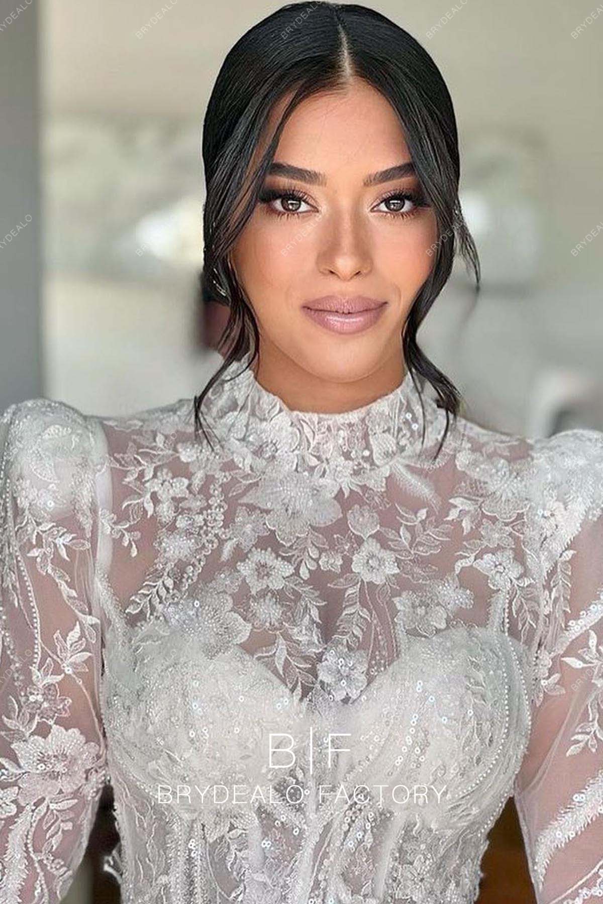 Designer Wild Lace Mock Neck Wedding Dress