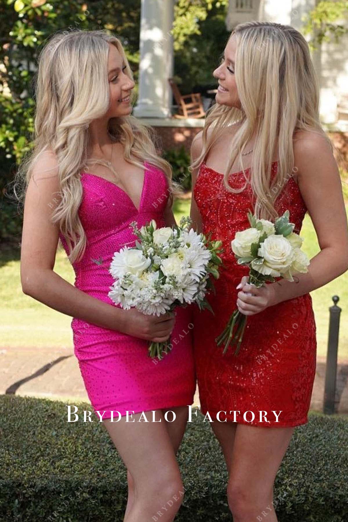 shimmery fuchsia mini homecoming dress