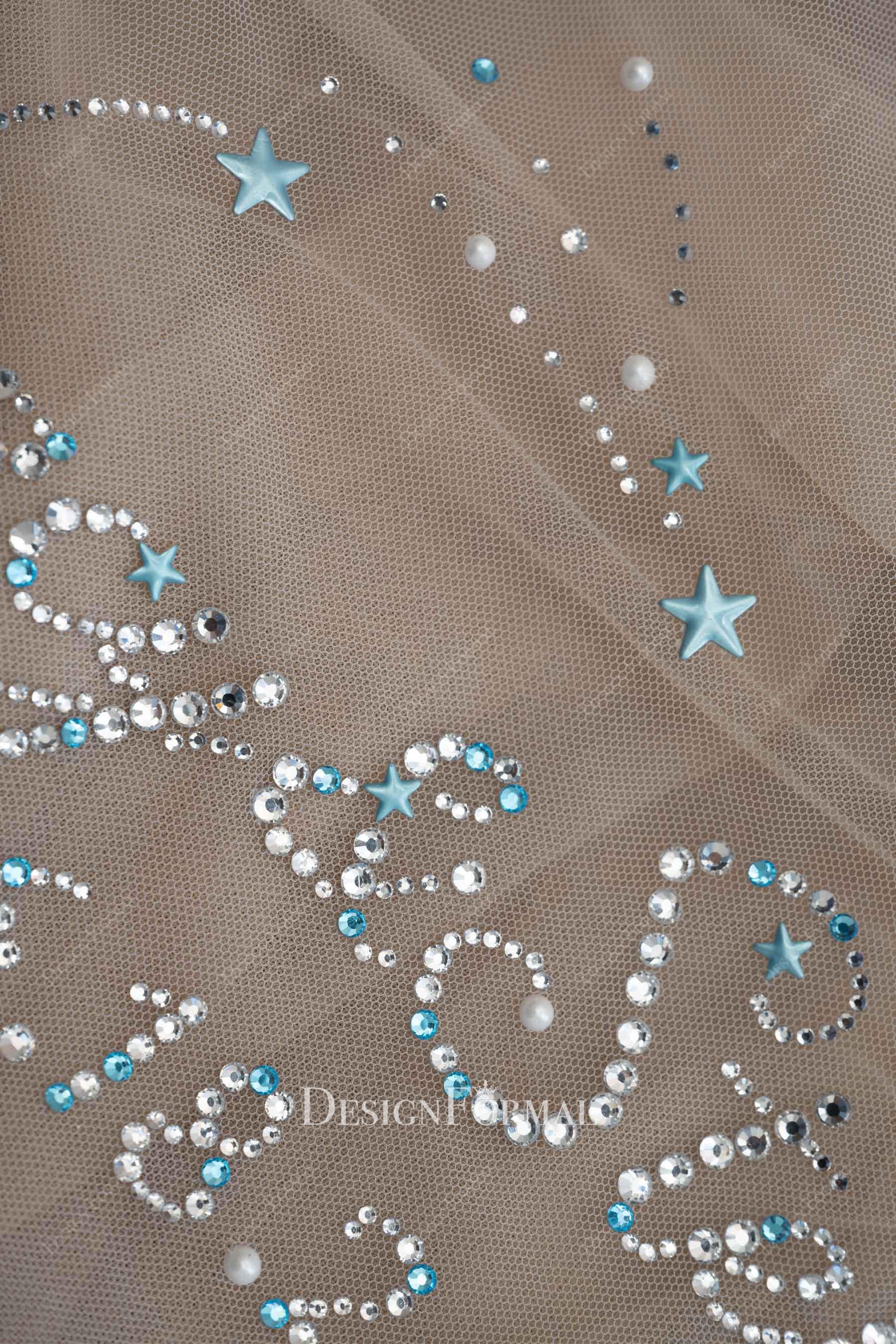 shimmery rhinestone pearls stars wedding veil