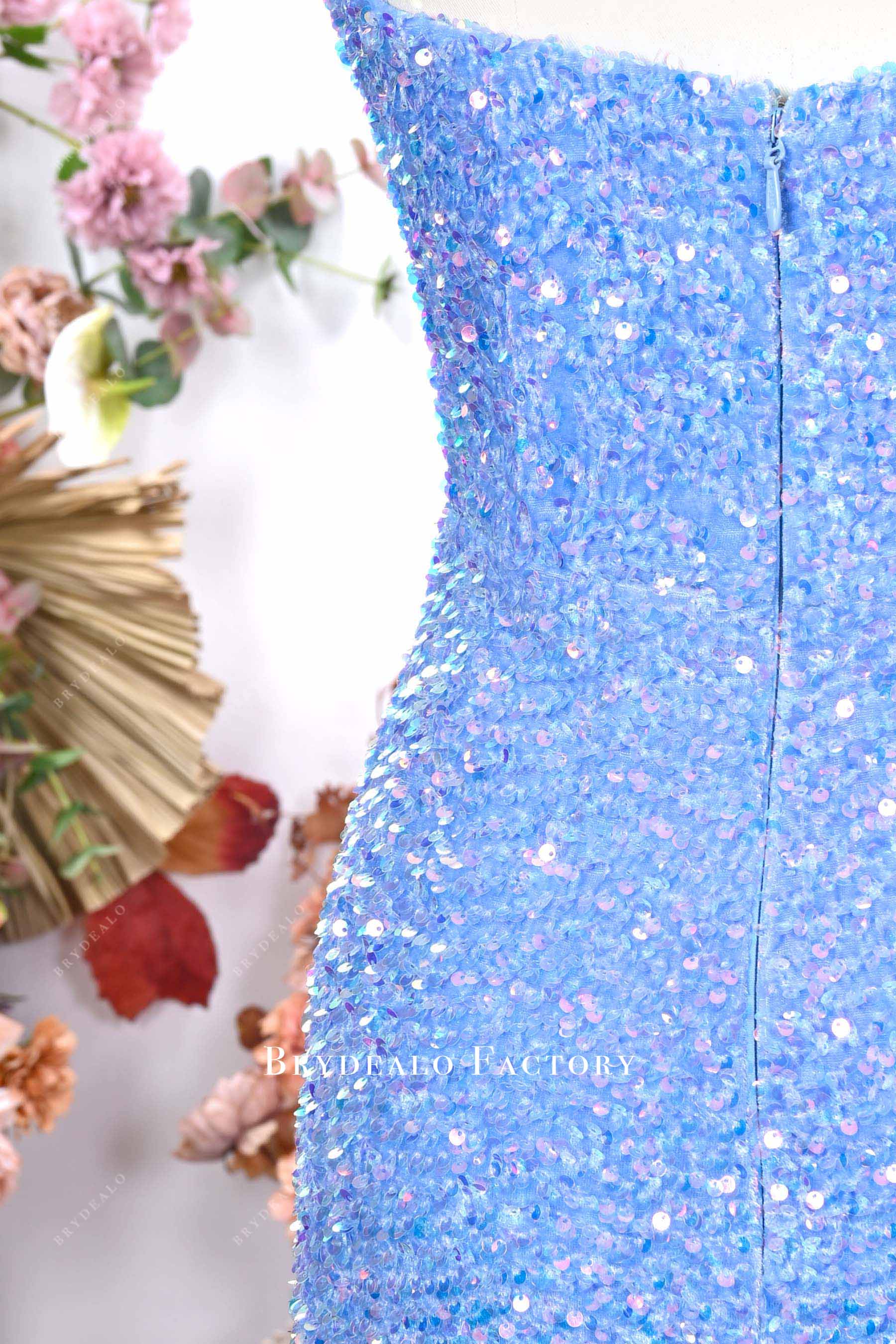 shimmery sky blue sequin prom dress