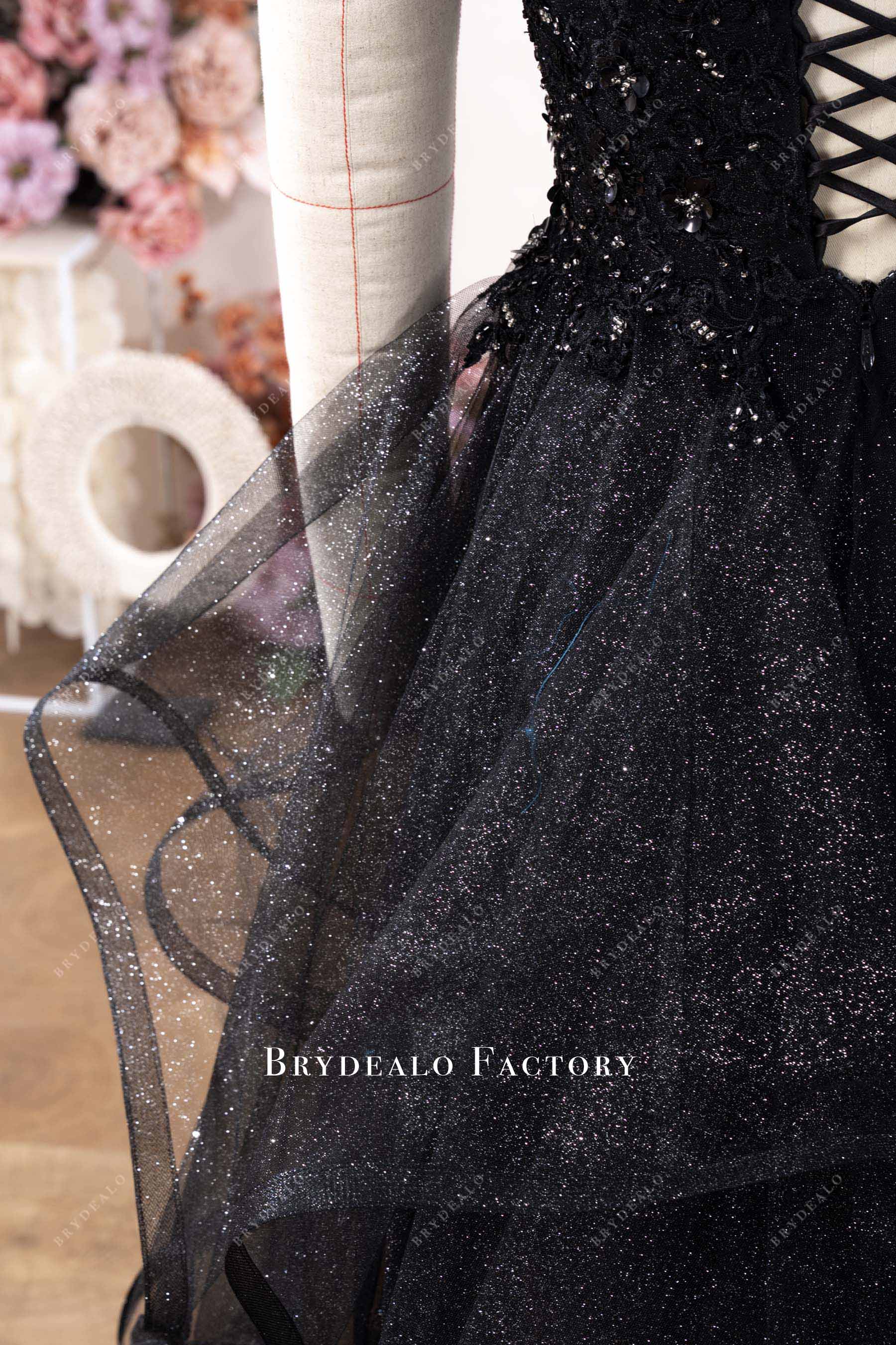 shimmery tulle ruffled wedding dress