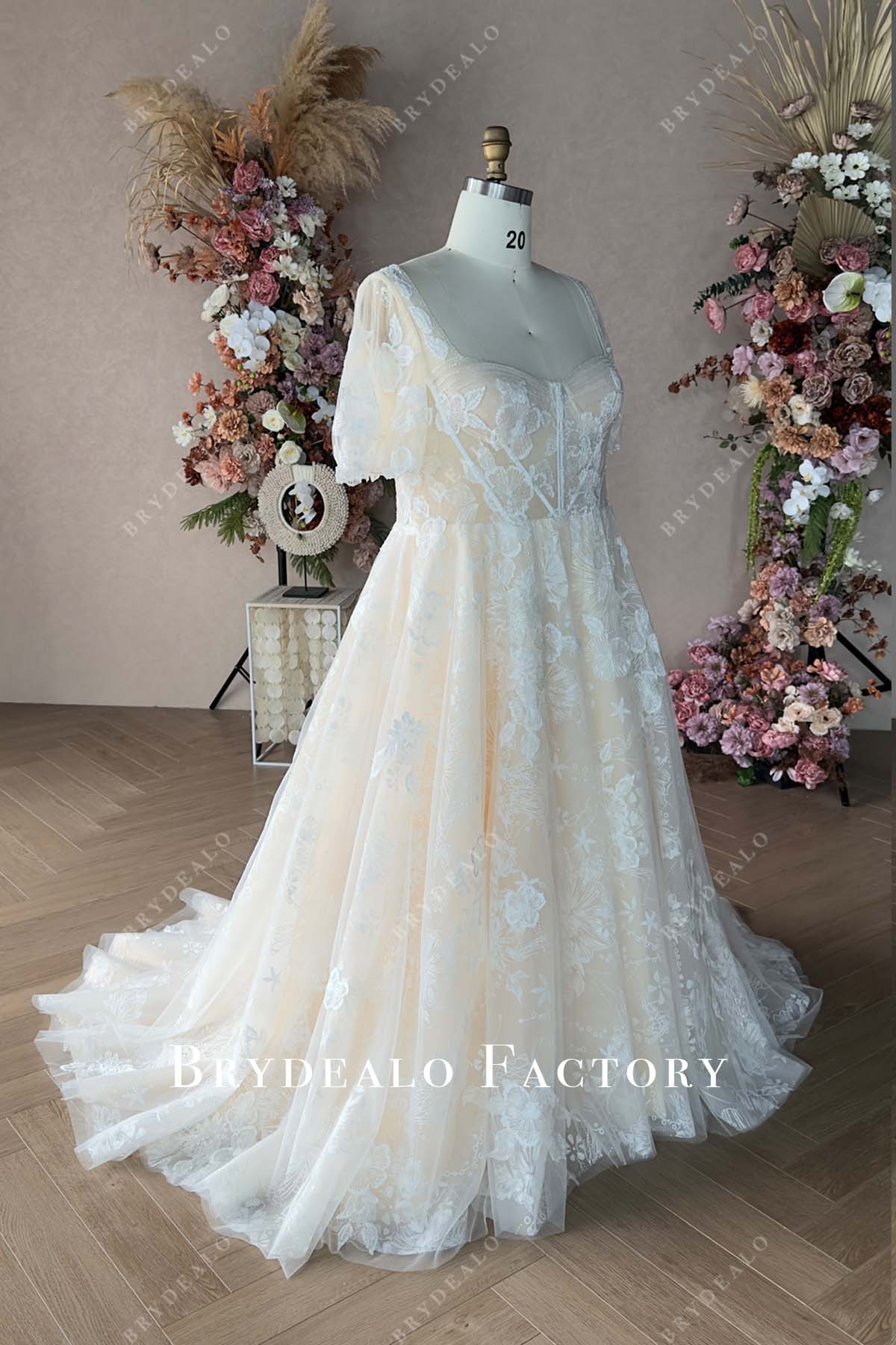 short sleeve lace designer wedding gown