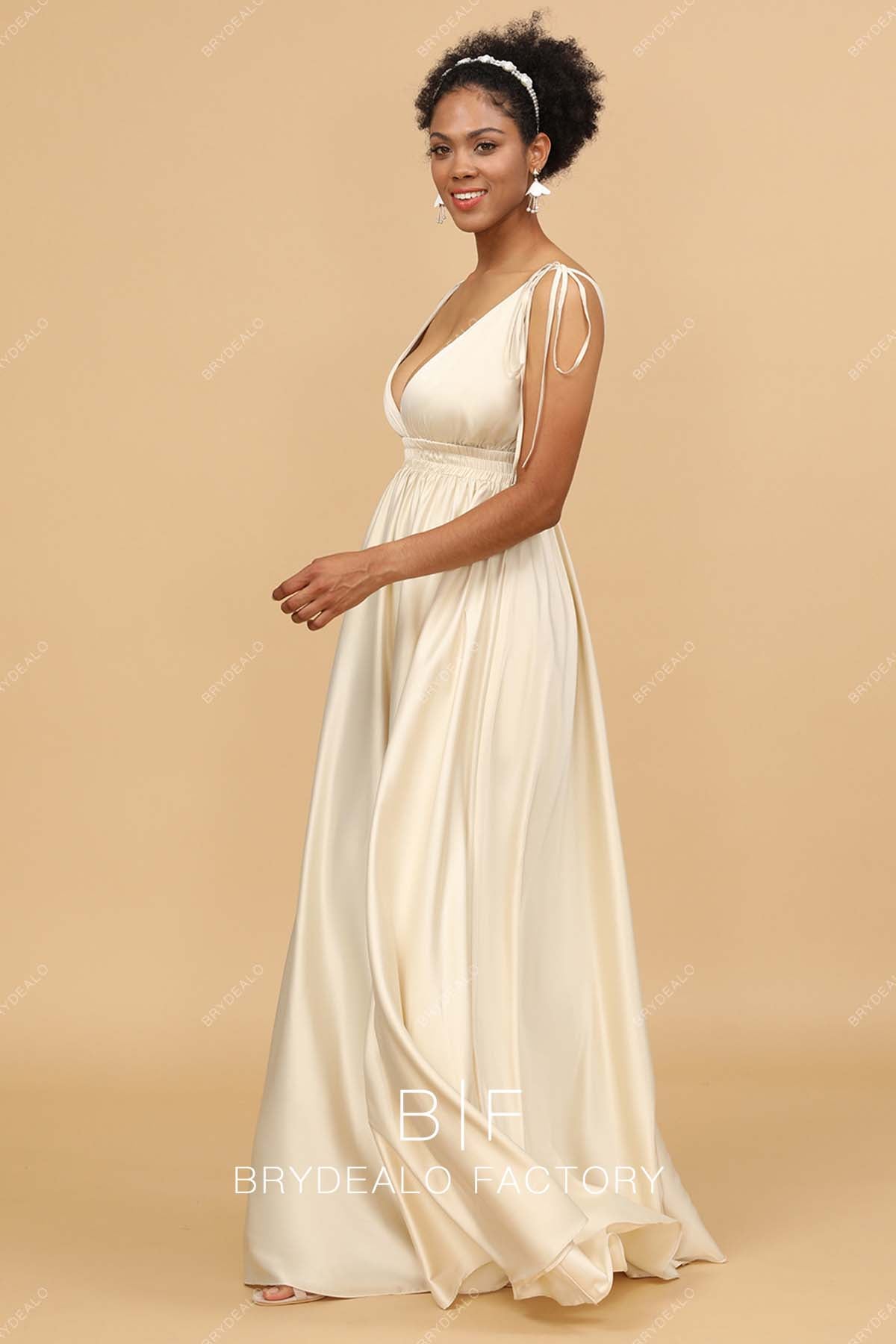 shoulder tie charmeuse sleeveless formal dress