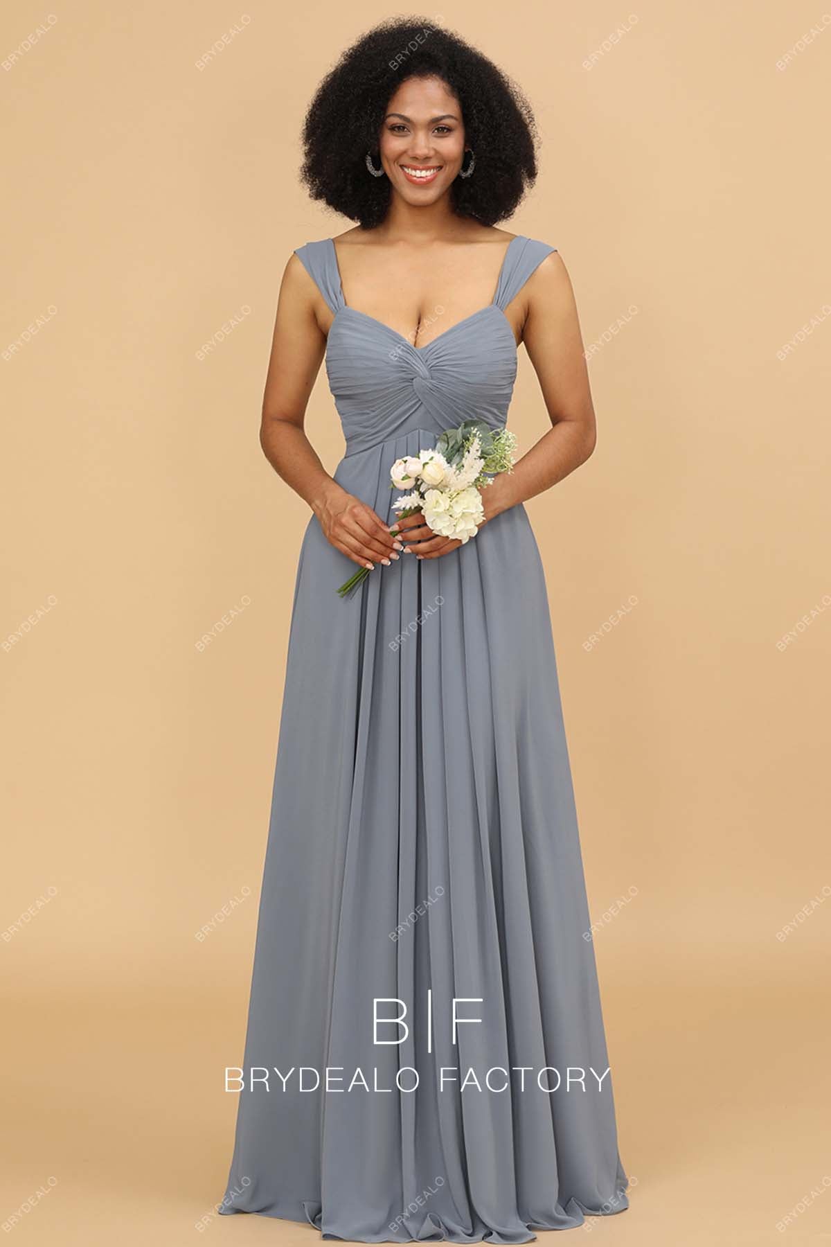 Elegant Silver Chiffon Off Shoulder Floor Length Dress