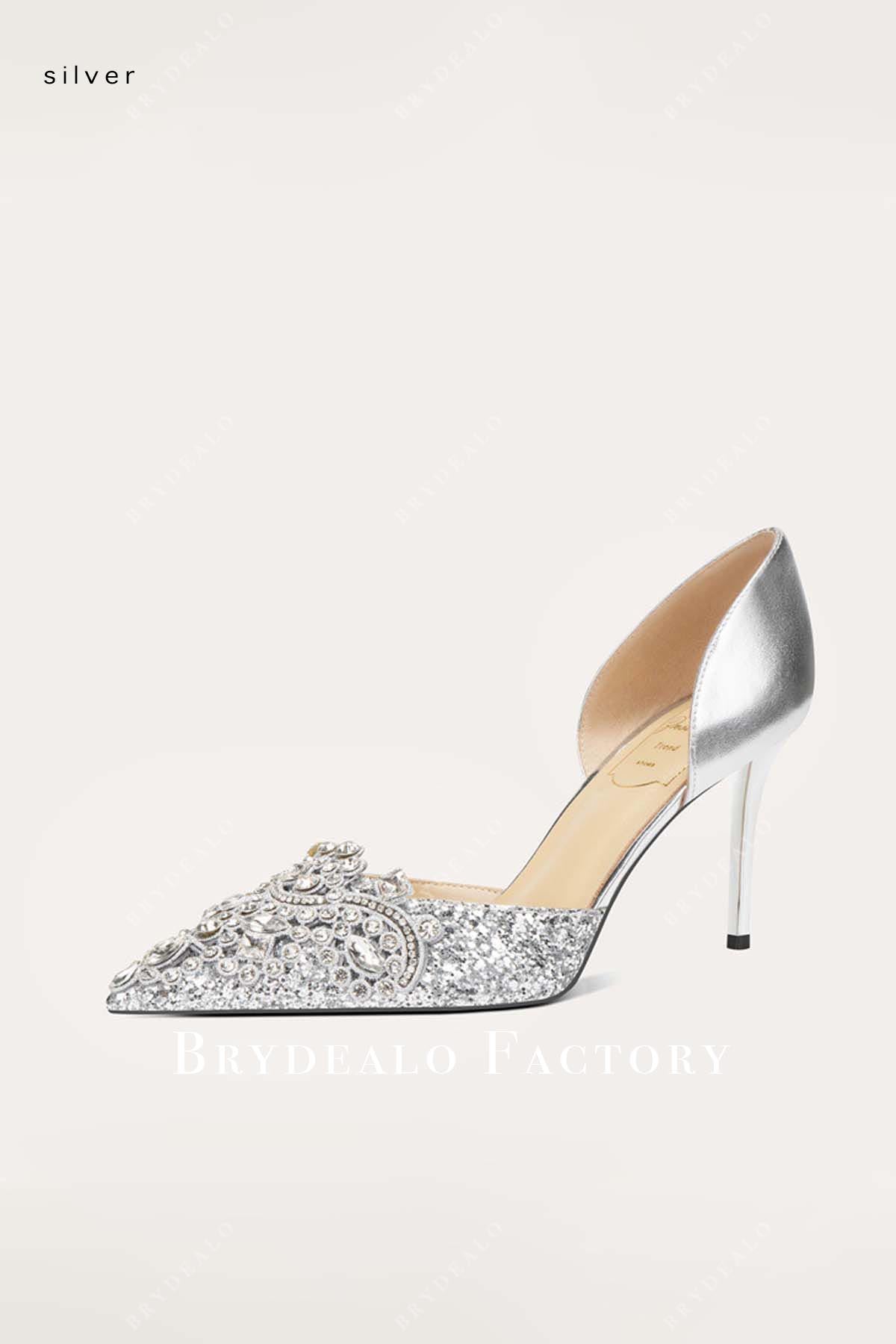 silver high heel bridal shoes