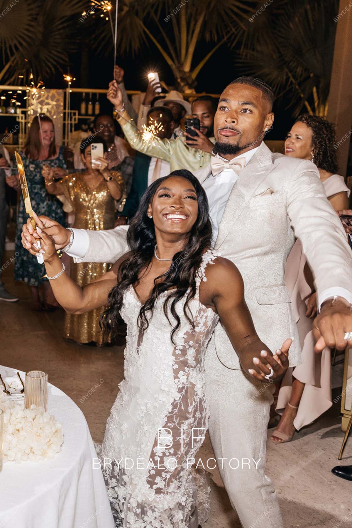 Simone Biles Designer Lace Sleeveless Wedding Reception Dress