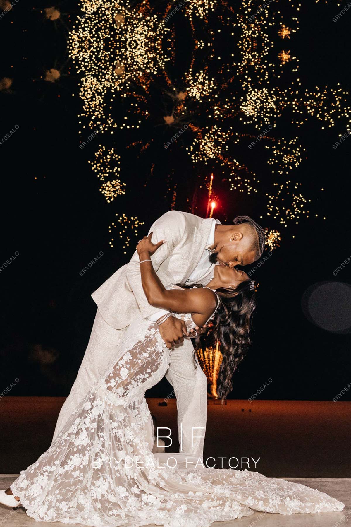 Simone Biles Cutouts Trumpet Wedding Reception Dress