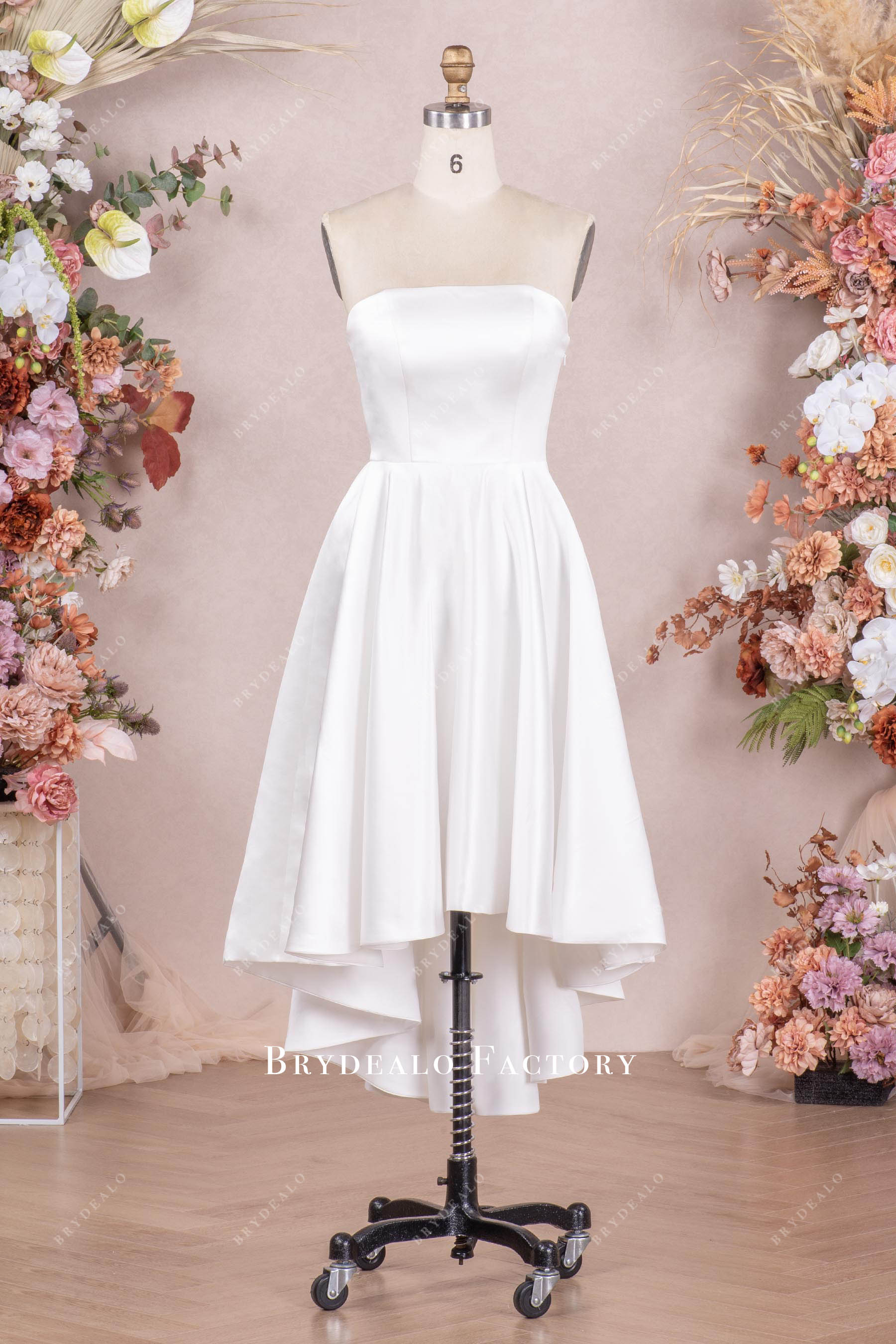 white cocktail dress for bride Straight Across Neck High-low Casual Wedding After Party Dress