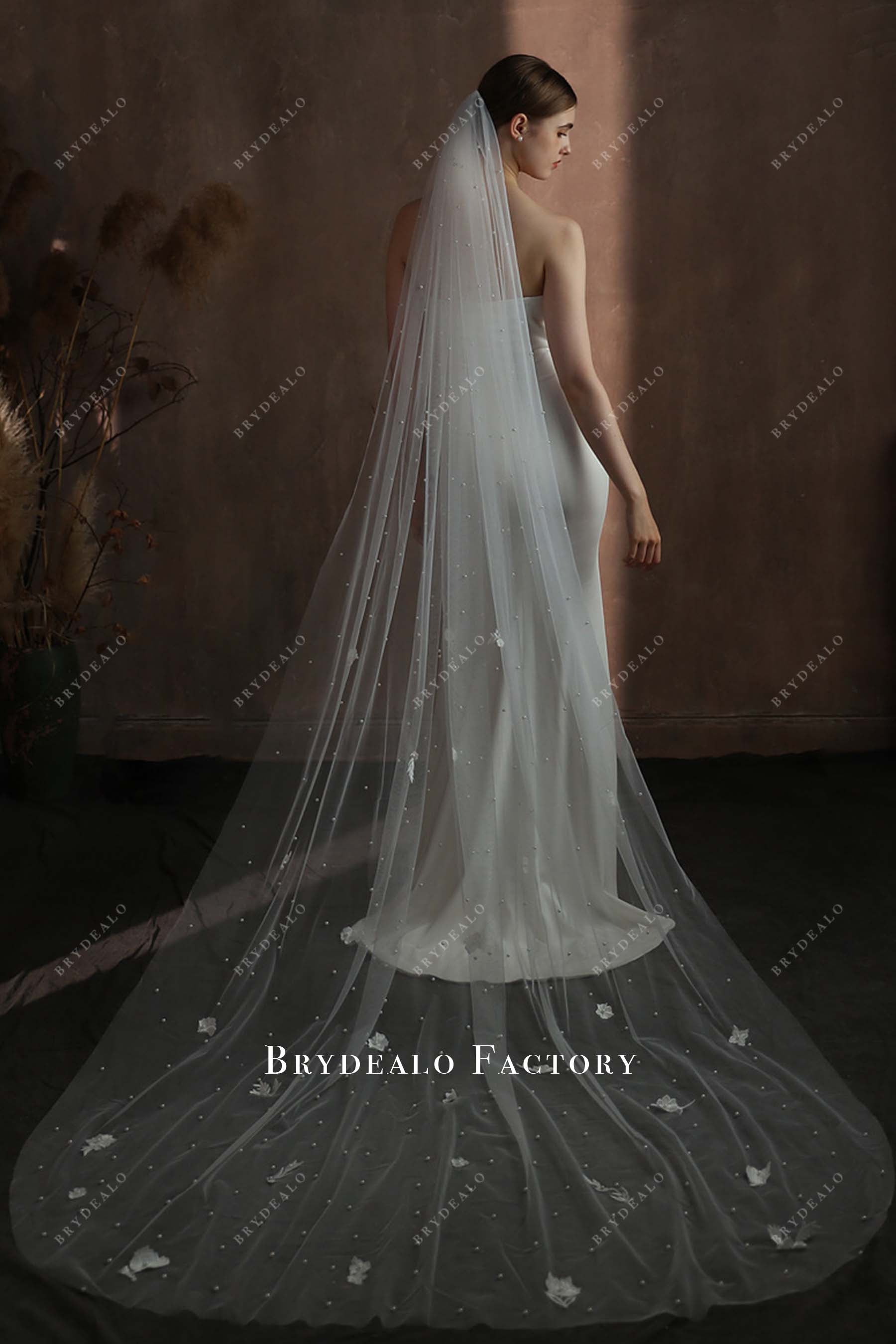 single tier long bridal veil
