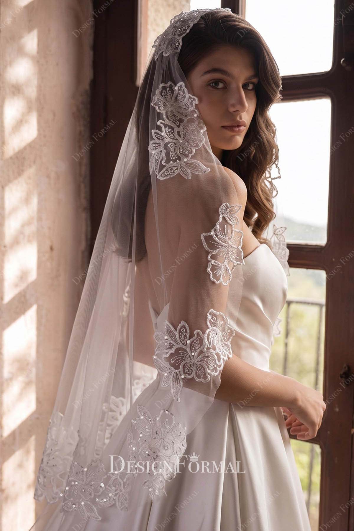 single tulle fingertip length bridal veil