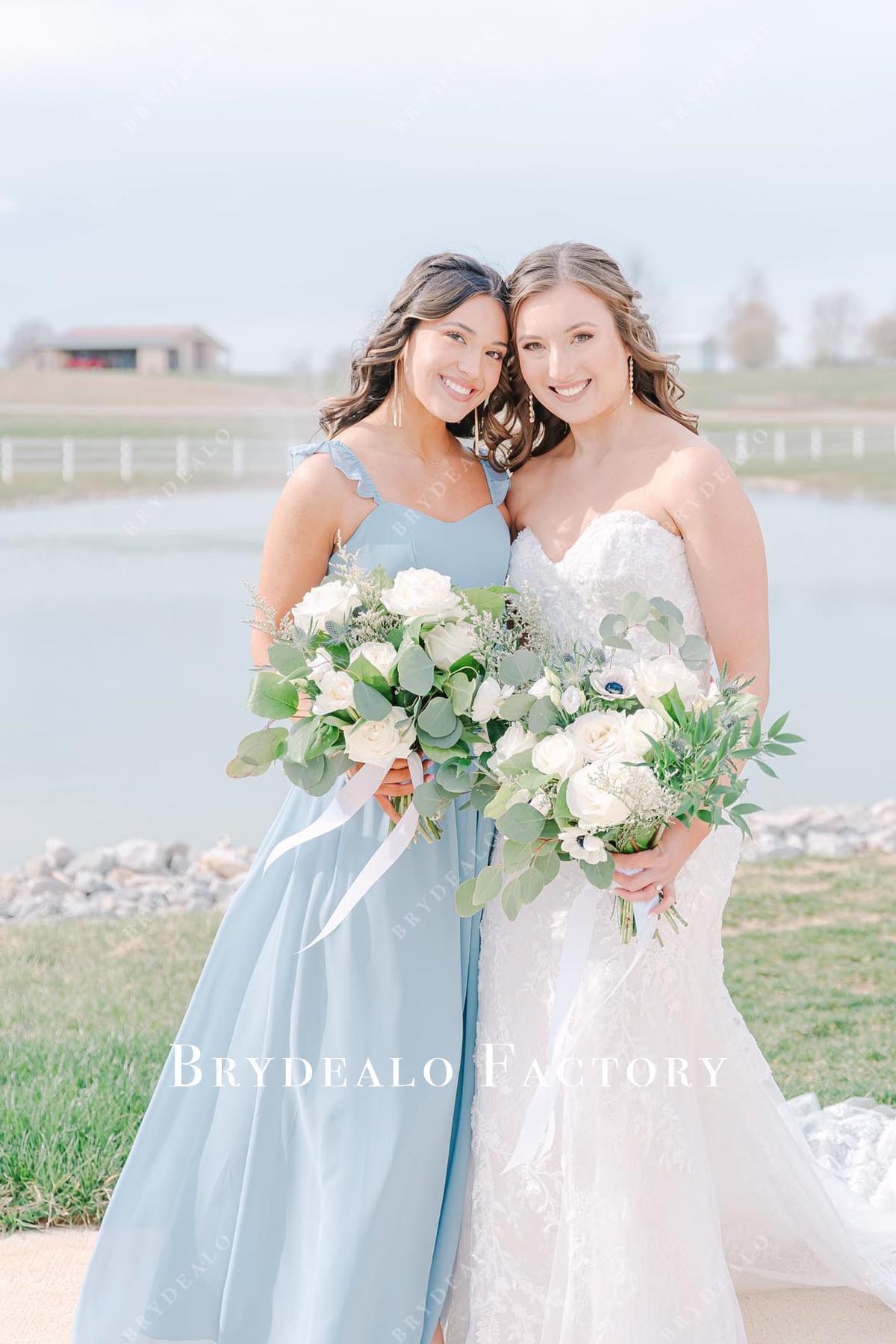 sky blue a line bridesmaid dress