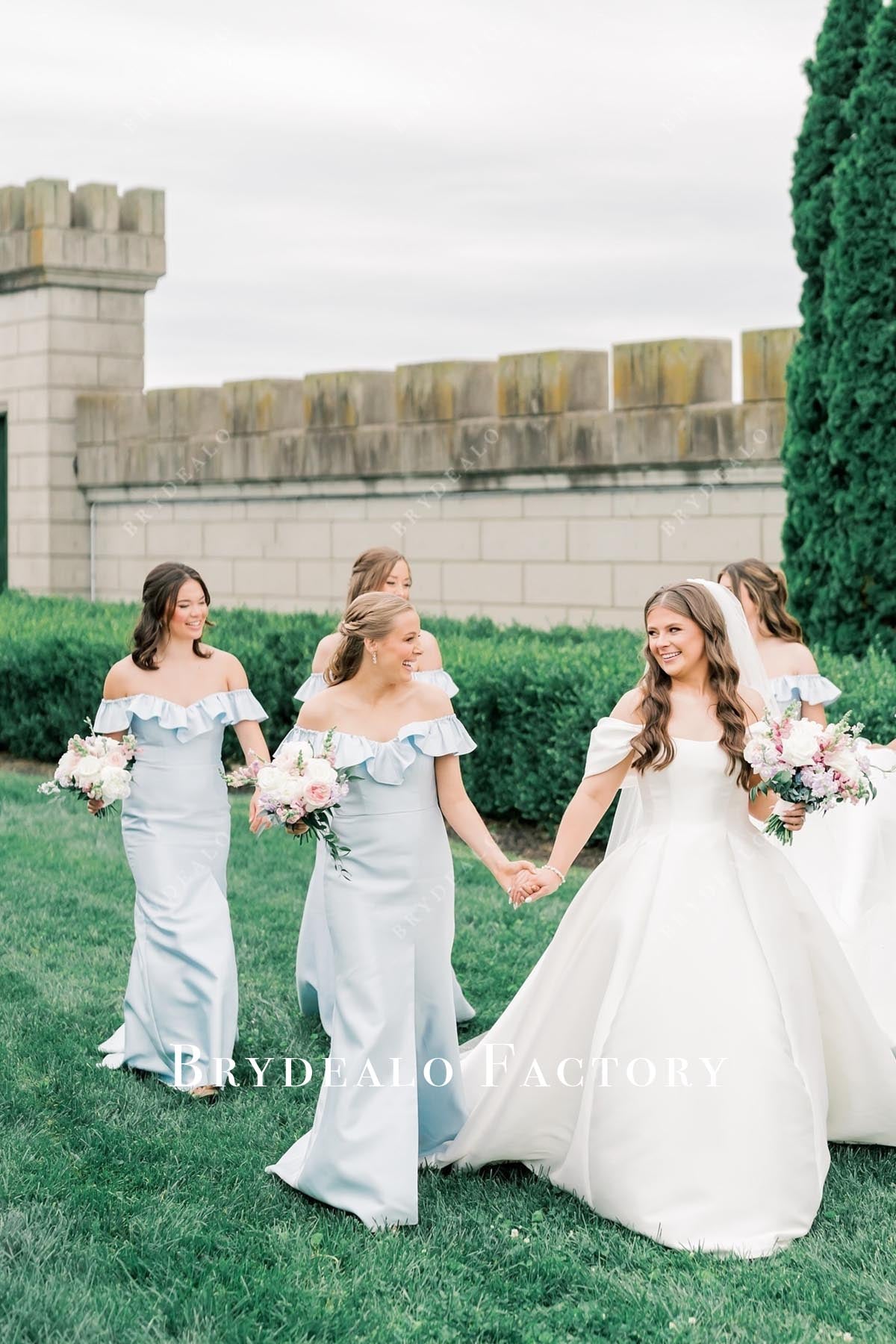 sky blue fit flare bridesmaid dress