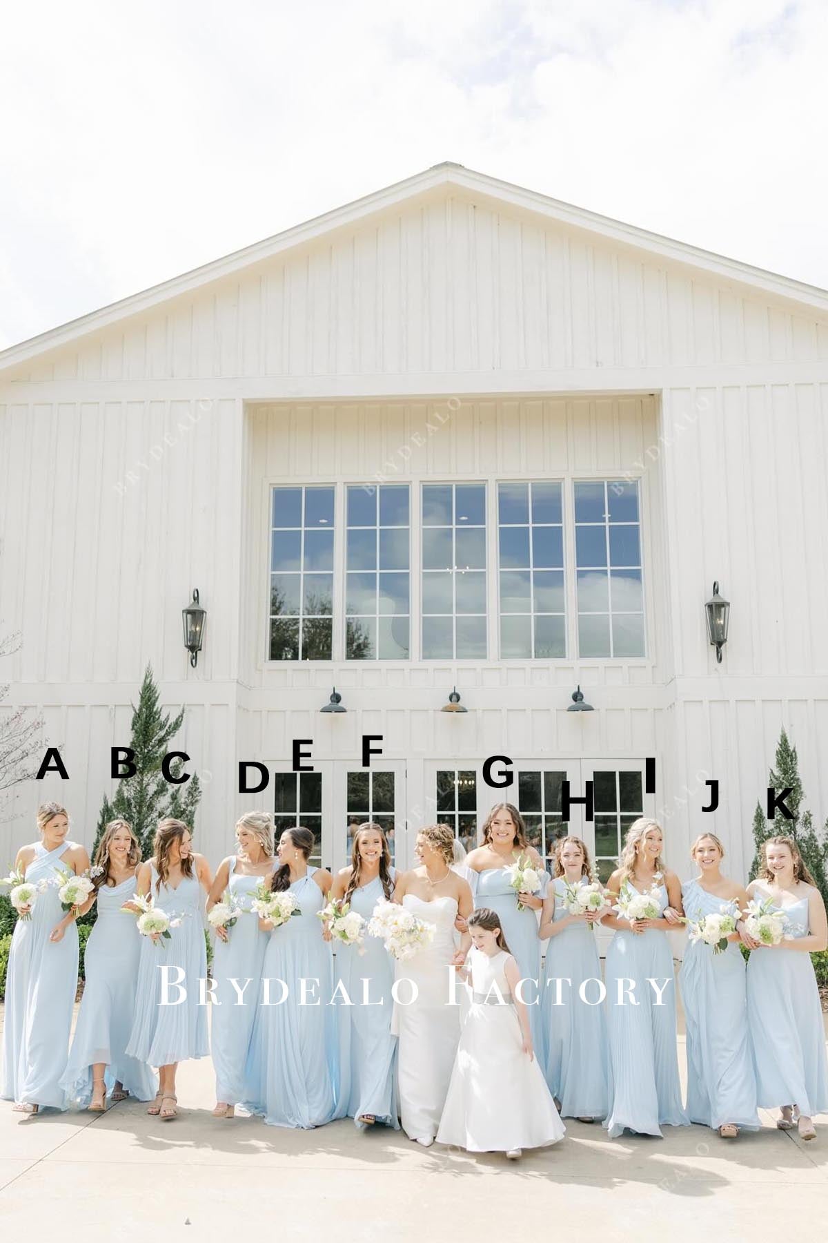 Sky Blue Chiffon Mismatched Bridesmaid Dresses, Dress B