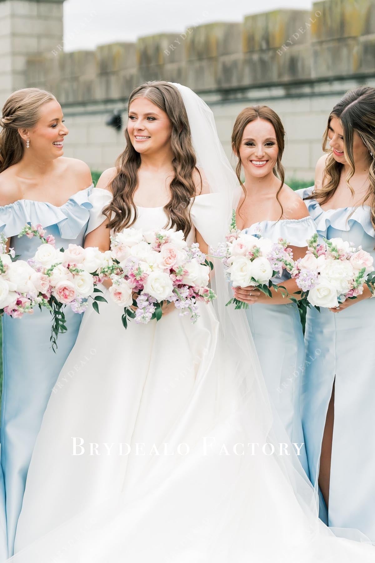 sky blue v neck bridesmaid dress