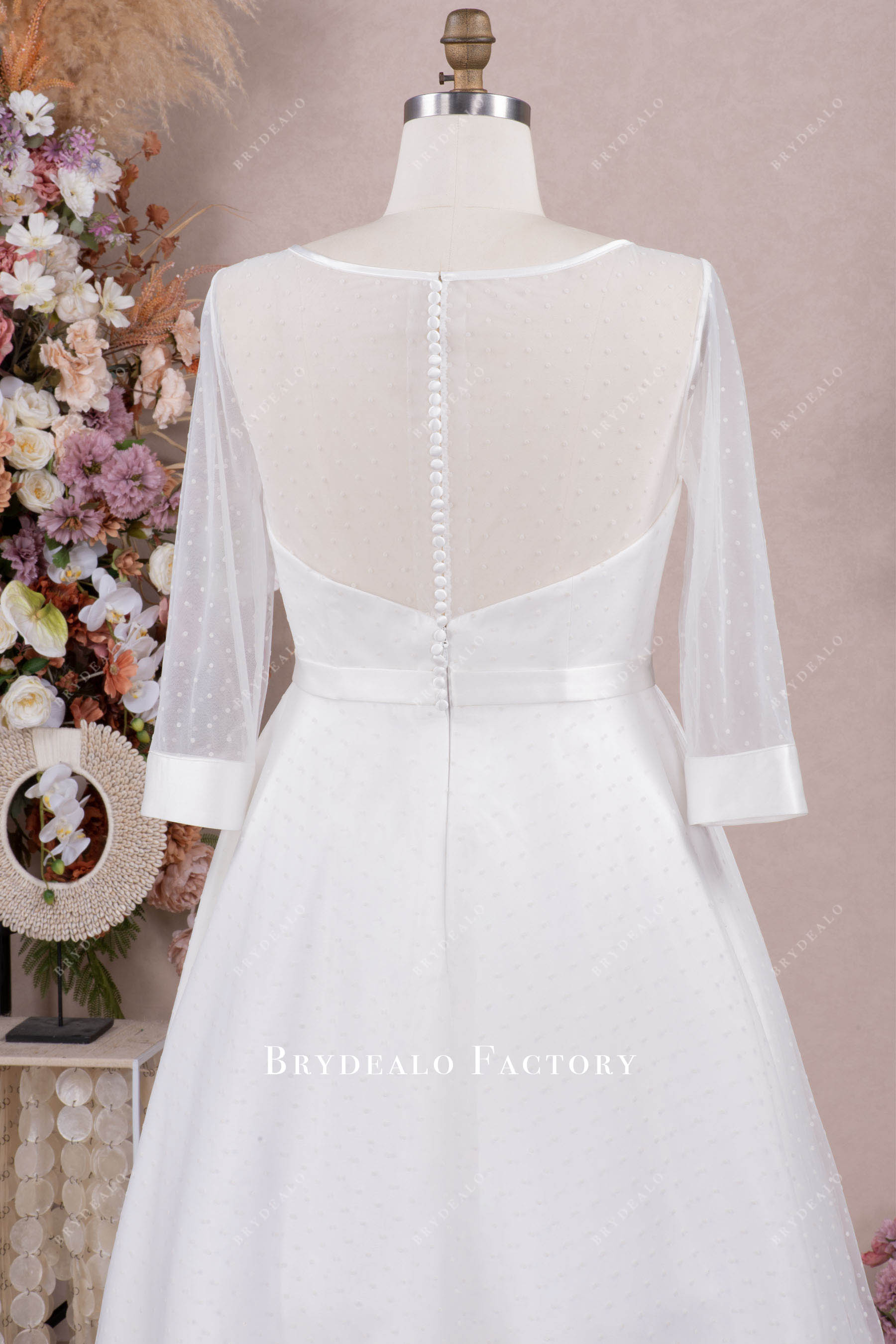 sleeved dot tulle bridal dress