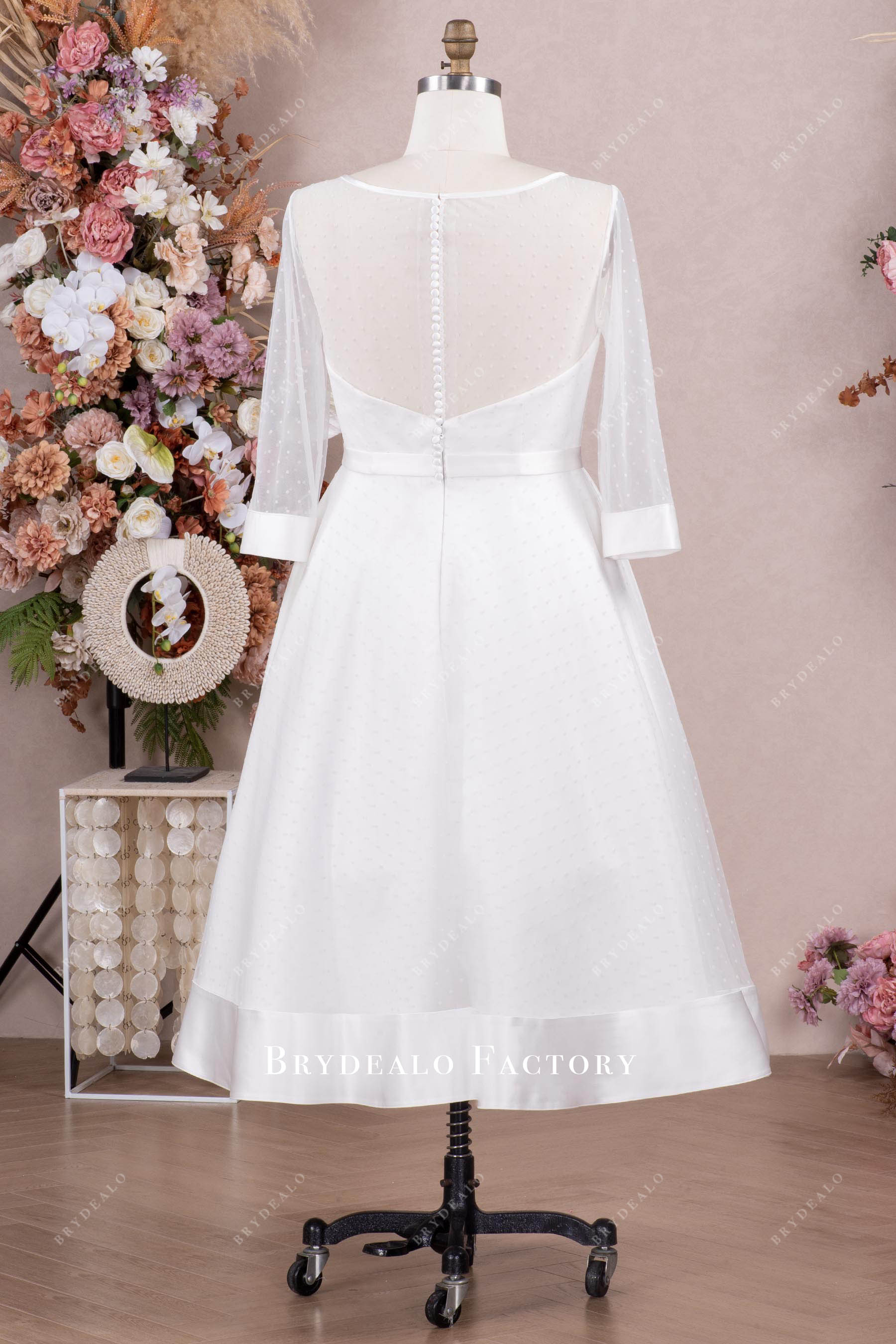 sleeved tea length bridal dress