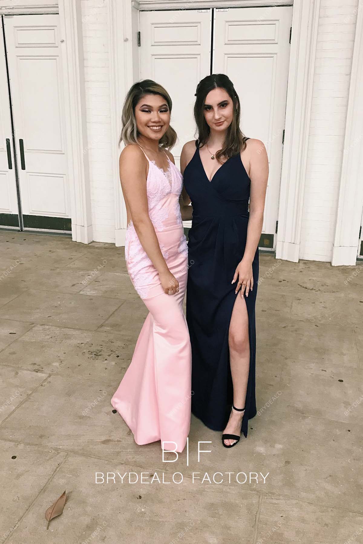 sleeveless floor length satin prom gown