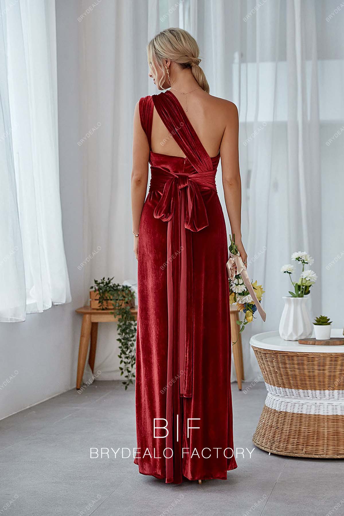 Multi Way sleeveless velvet long bridesmaid gown