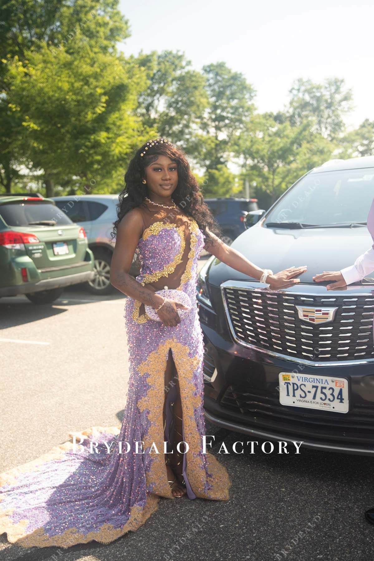 sleeveless lilac sequin long prom dress