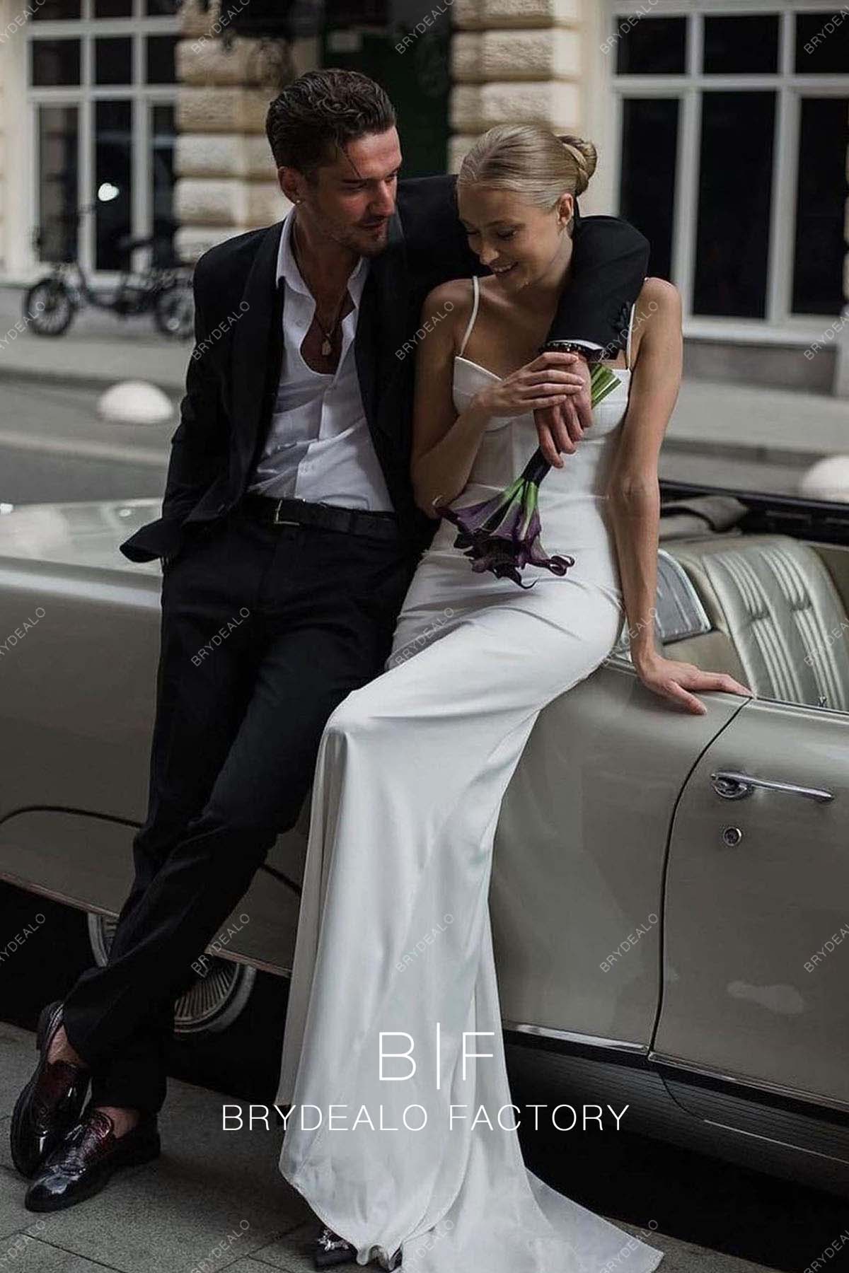 Satin Spaghetti Straps Mermaid Destination Bridal Dress